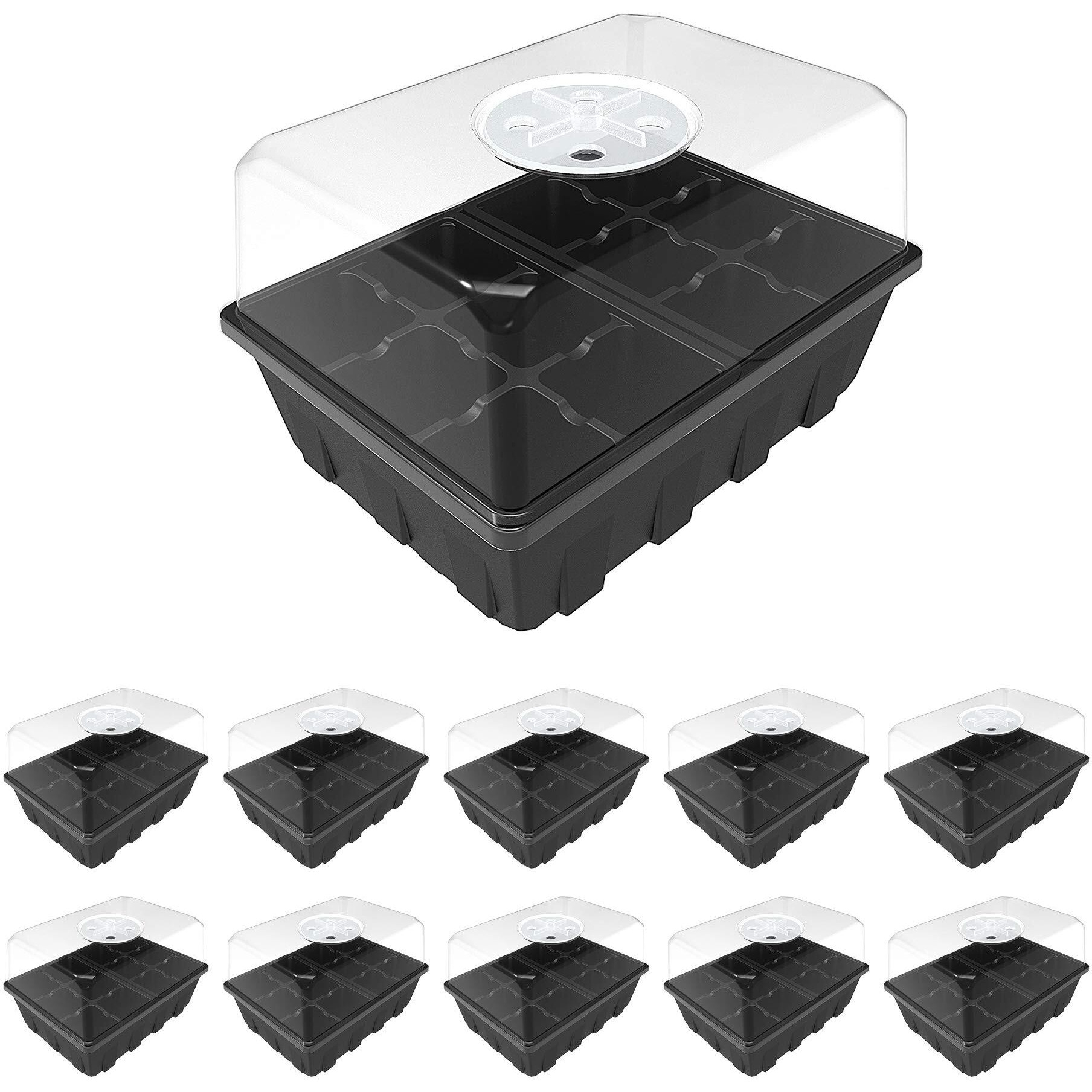 Gardzen 10-Set Garden Propagator Set, Seed Tray Kits With 120-Cell, Seed Starter Tray With Dome And Base 6.6"" X 4.5"" (12-Cell Per Tray)