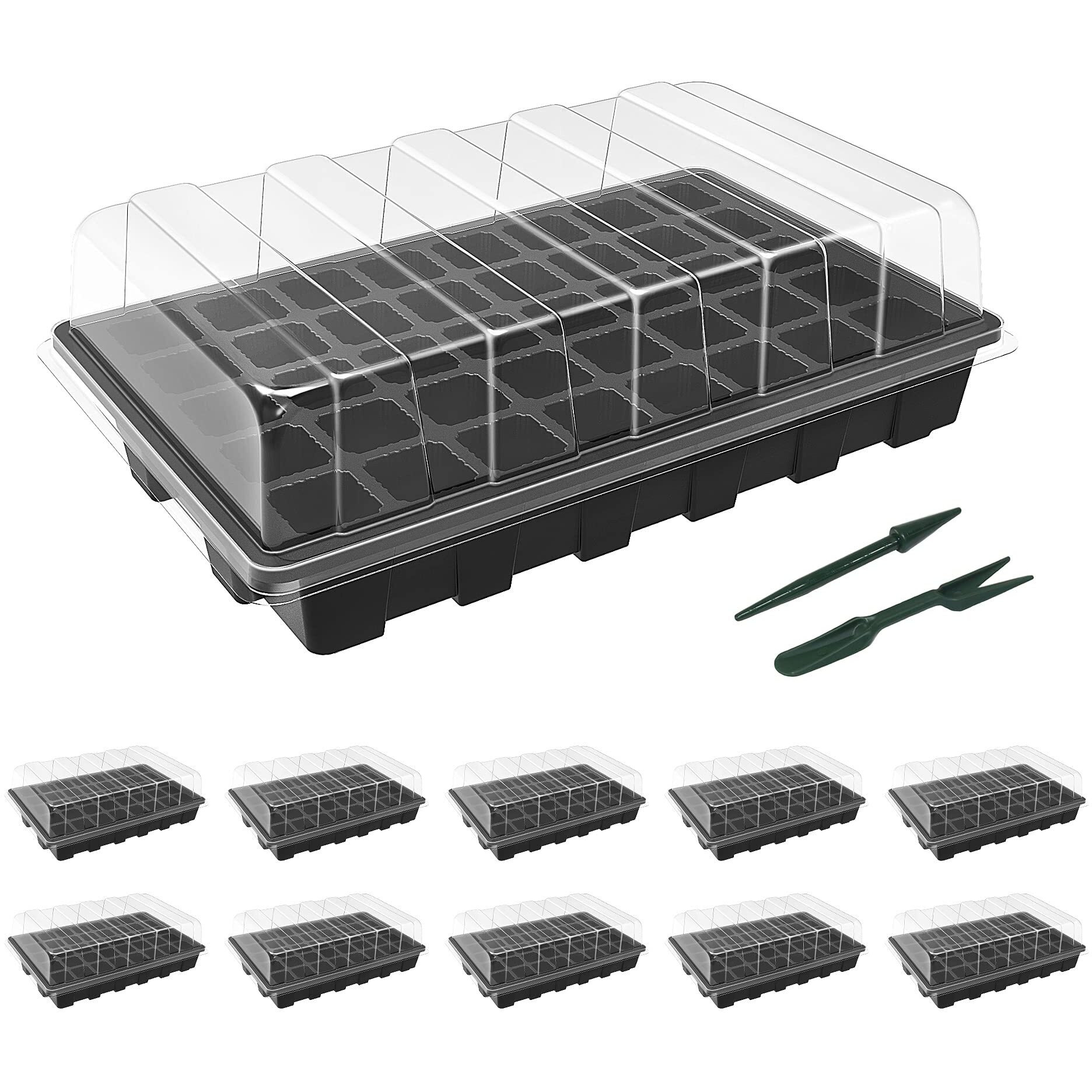 Gardzen 10-Set Garden Propagator Set, Seed Tray Kits With 400-Cell, Seed Starter Tray With Dome And Base 15"" X 9"" (40-Cell Per Tray)