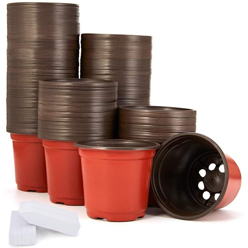 Jeria 200-Pack 4 Inch Plastic Plant Nursery Pots Come With 200 Pcs Plant Labels, Seedling Flower Plant Container And Seed Starting Pots