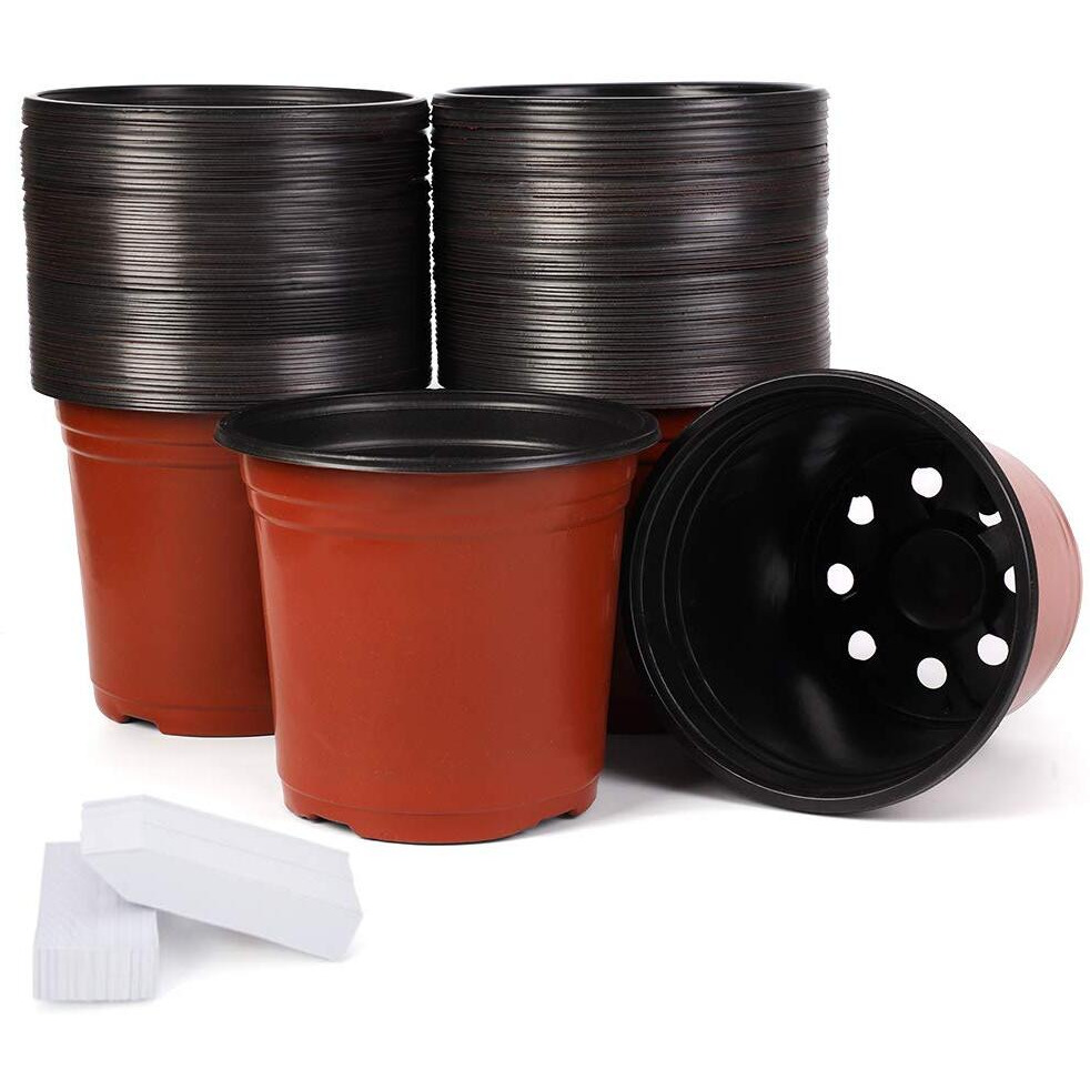 Jeria 100-Pack 6 Inch Plastic Plant Nursery Pots Come With 100 Pcs Plant Labels, Seedling Flower Plant Container And Seed Starting Pots