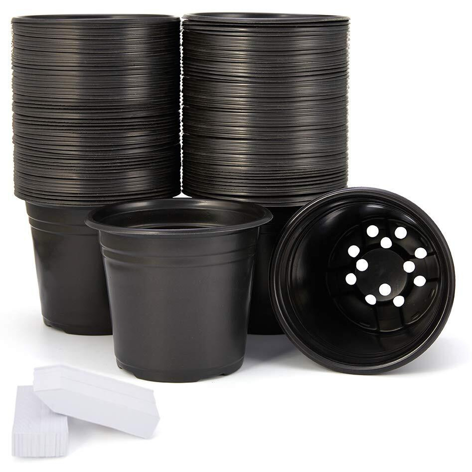 Jeria 100-Pack 0.5 Gallon Plant Nursery Pots, Plastic Pots For Flower Seedling, Flower Plant Container Seed Starting Pot, Come With 100 Pcs Plant Labels(Black)