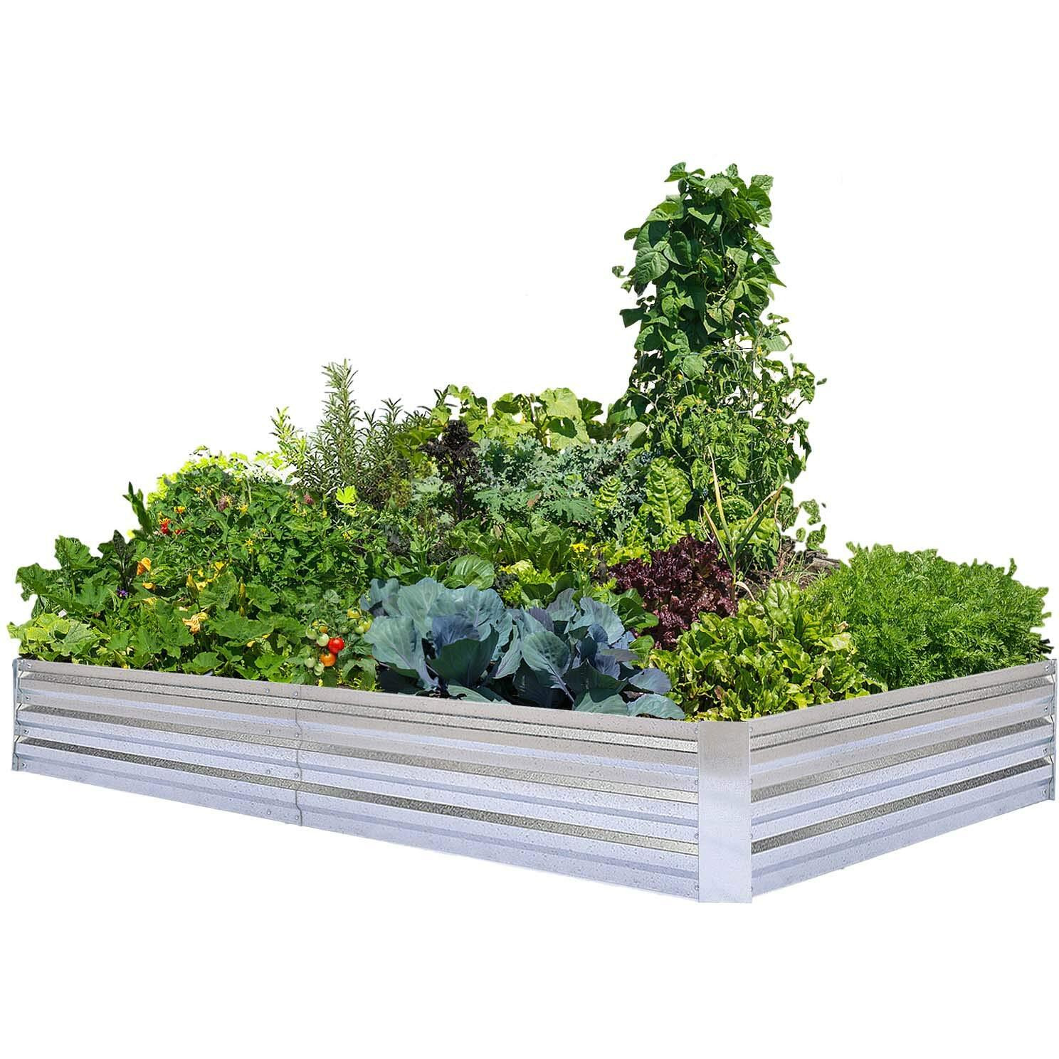 Foyuee Galvanized Raised Garden Beds For Vegetables Large Metal Planter Box Steel Kit Flower Herb, 8X4X1Ft