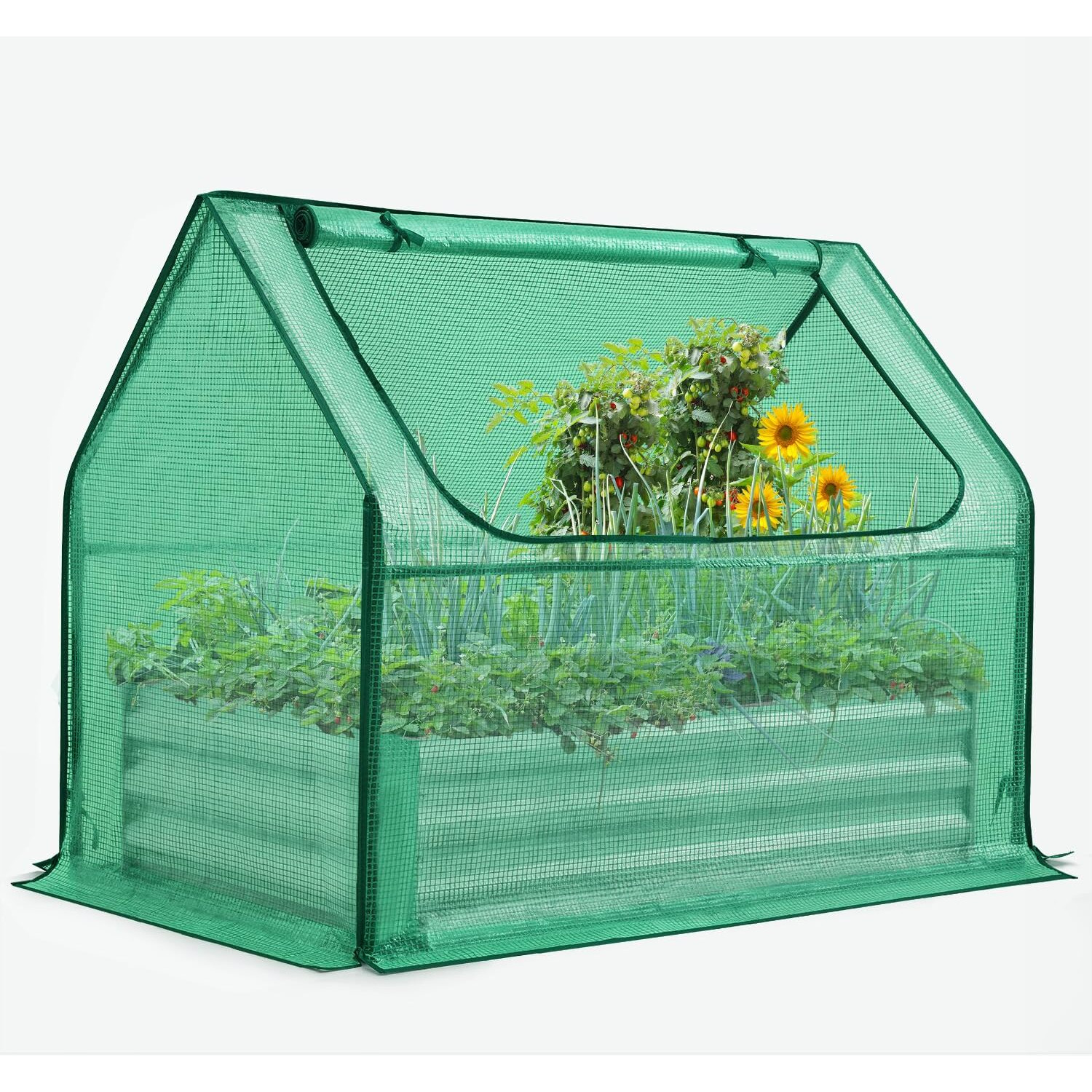 Quictent Raised Garden Bed With Cover Outdoor Galvanized Steel Planter Box Kit With Greenhouse Large Zipper Window Dual Use, 20Pcs T-Type Tags & 1 Pair Of Gloves Included 4X2.6X1 Ft (Green)