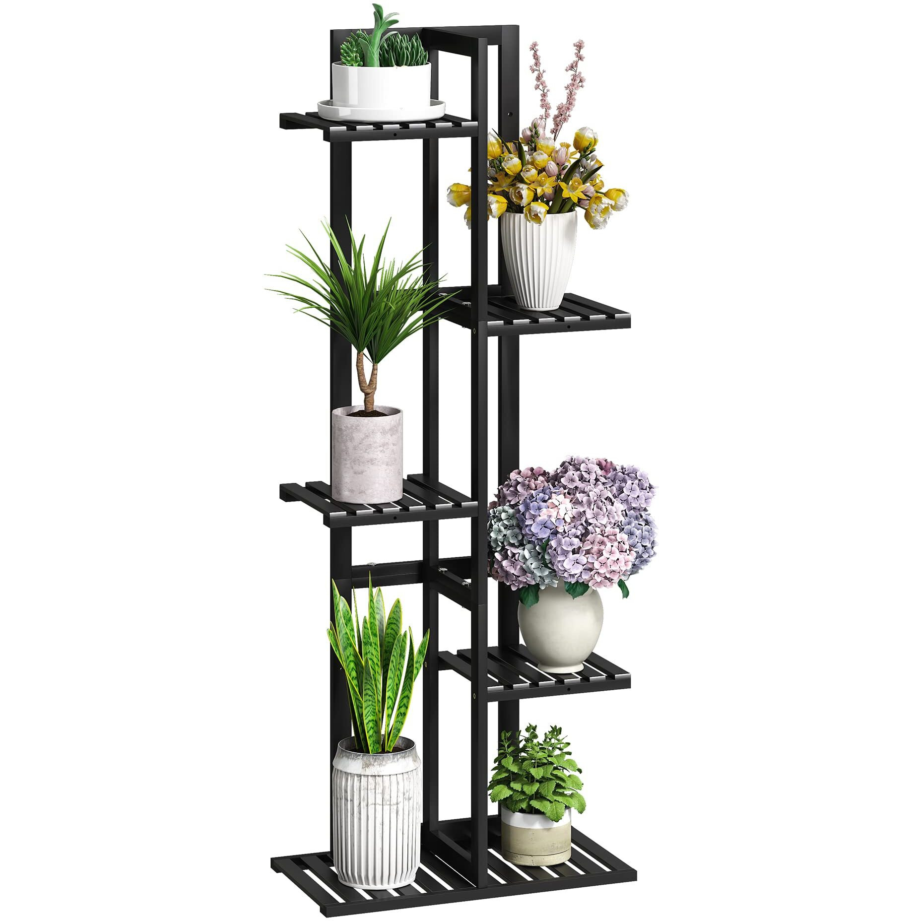 Bmosu Bamboo Plant Stand For Indoor Outdoor Plants Corner Tall Plant Shelf 6 Potted Holder Shelf Plant Rack Holder Display Rack(Natural)