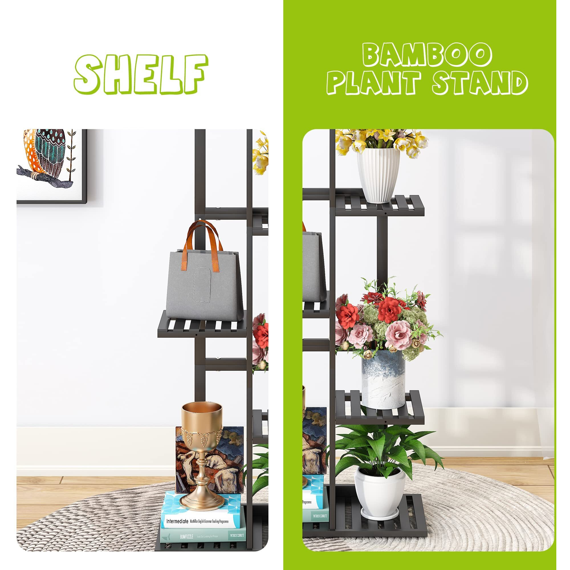 Bmosu Bamboo Plant Stand For Indoor Outdoor Plants Corner Tall Plant Shelf 6 Potted Holder Shelf Plant Rack Holder Display Rack(Natural)