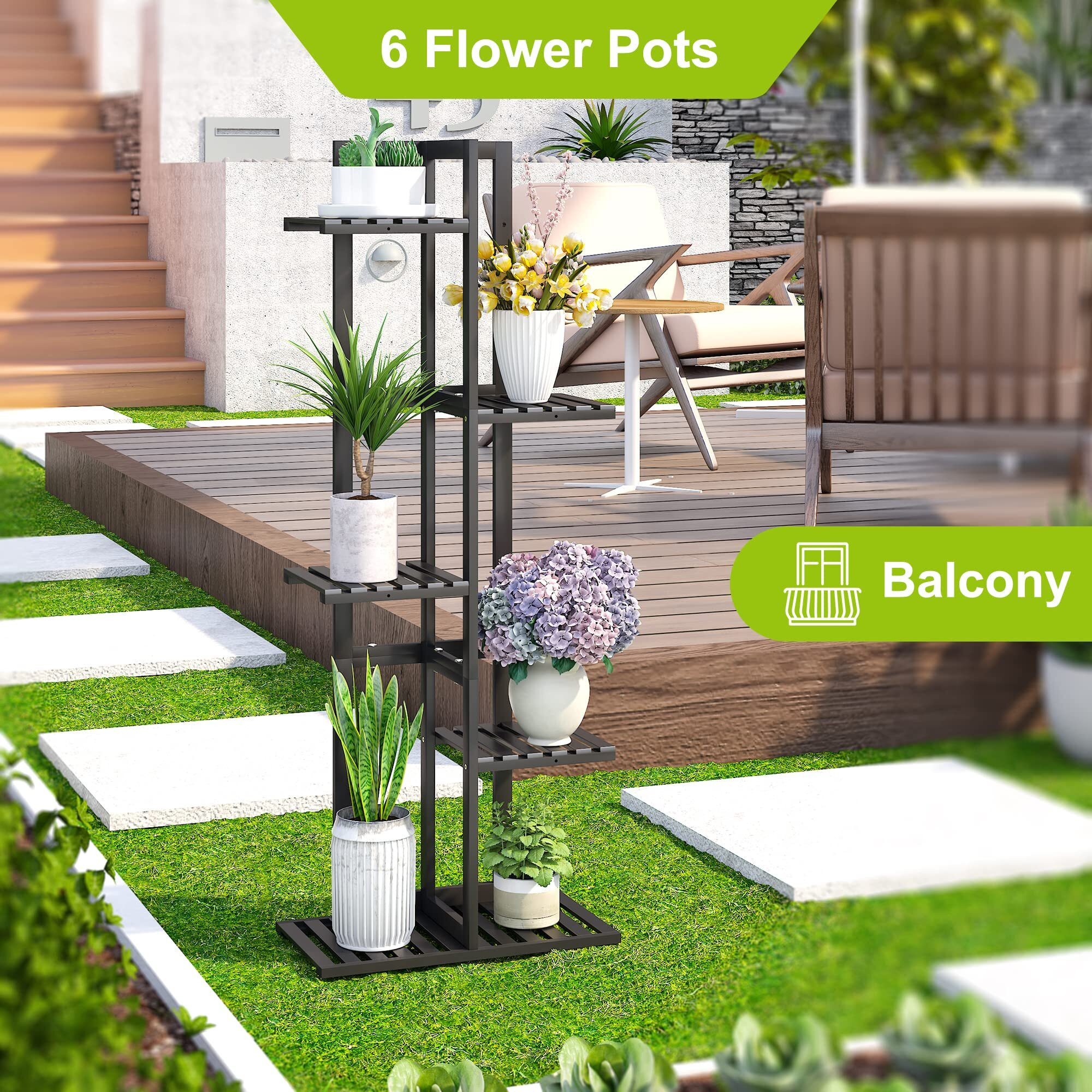 Bmosu Bamboo Plant Stand For Indoor Outdoor Plants Corner Tall Plant Shelf 6 Potted Holder Shelf Plant Rack Holder Display Rack(Natural)