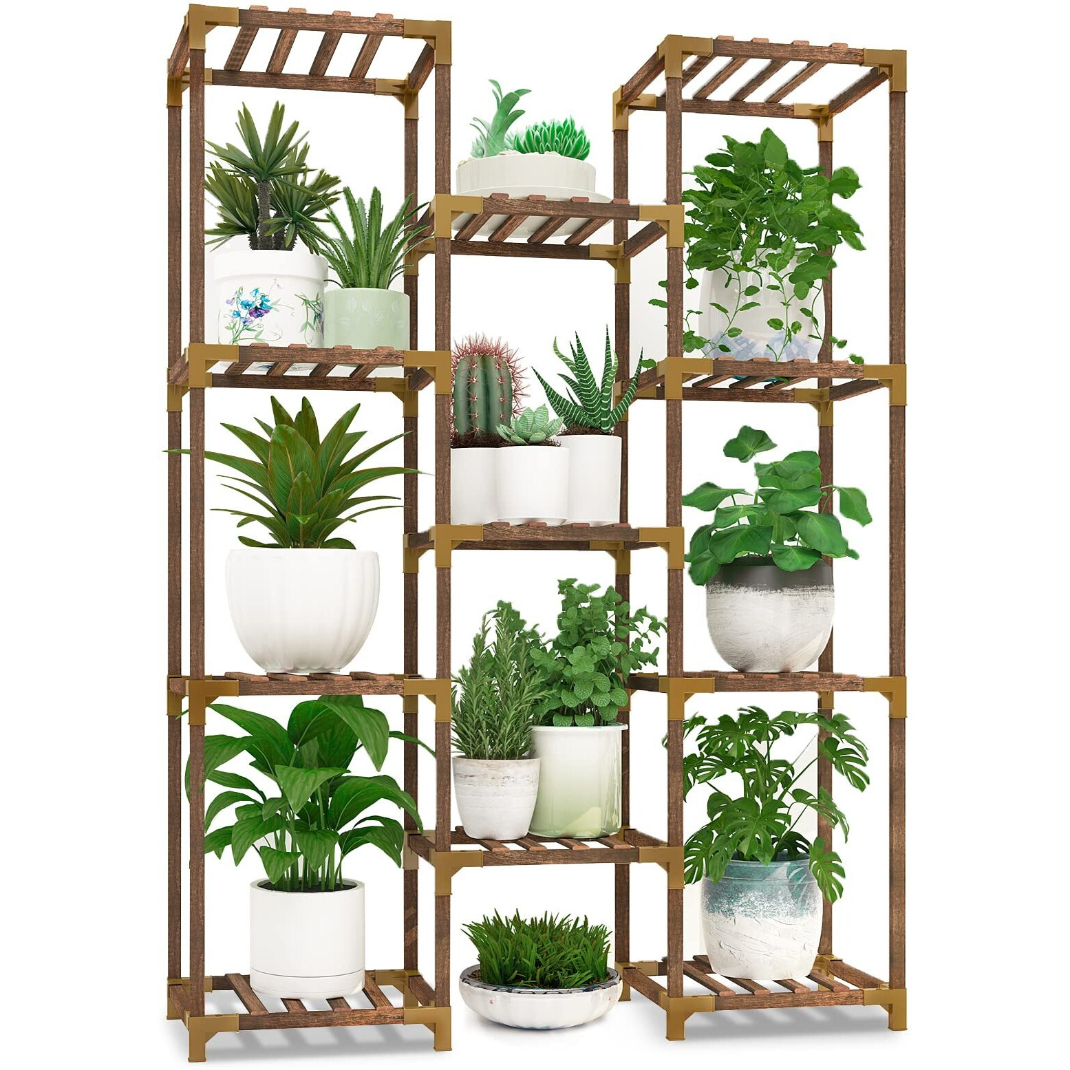 Homkirt Plant Stand Indoor Outdoor, 11 Tier Reinforced Plant Shelf Tall Plant Stands For Multiple Plants Large Wood Plant Rack Holder Garden Shelves Flower Stand For Living Room Patio Corner