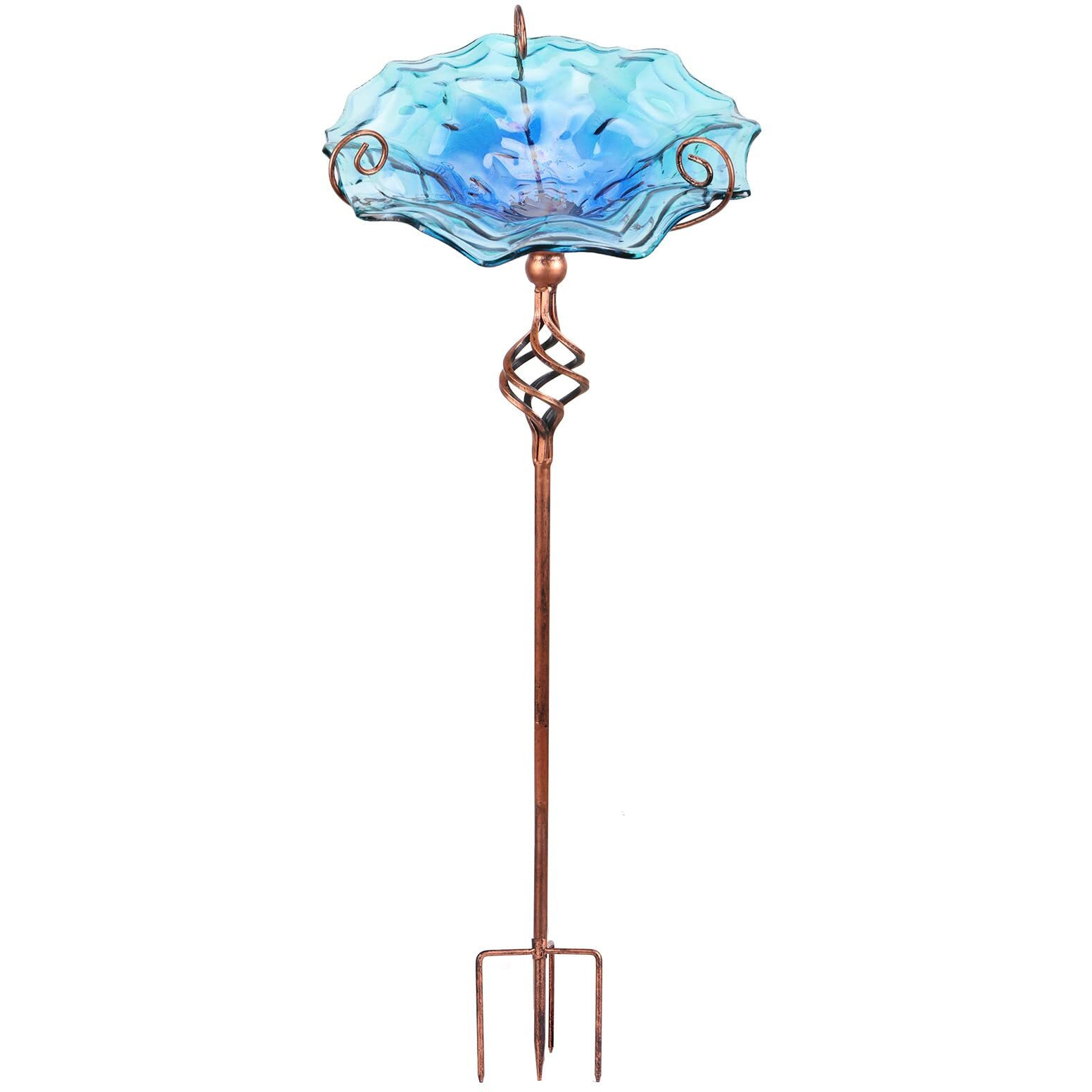 Vcuteka Glass Bird Bath Outdoor Birdbath Bird Feeder With Metal Stake Garden Decor