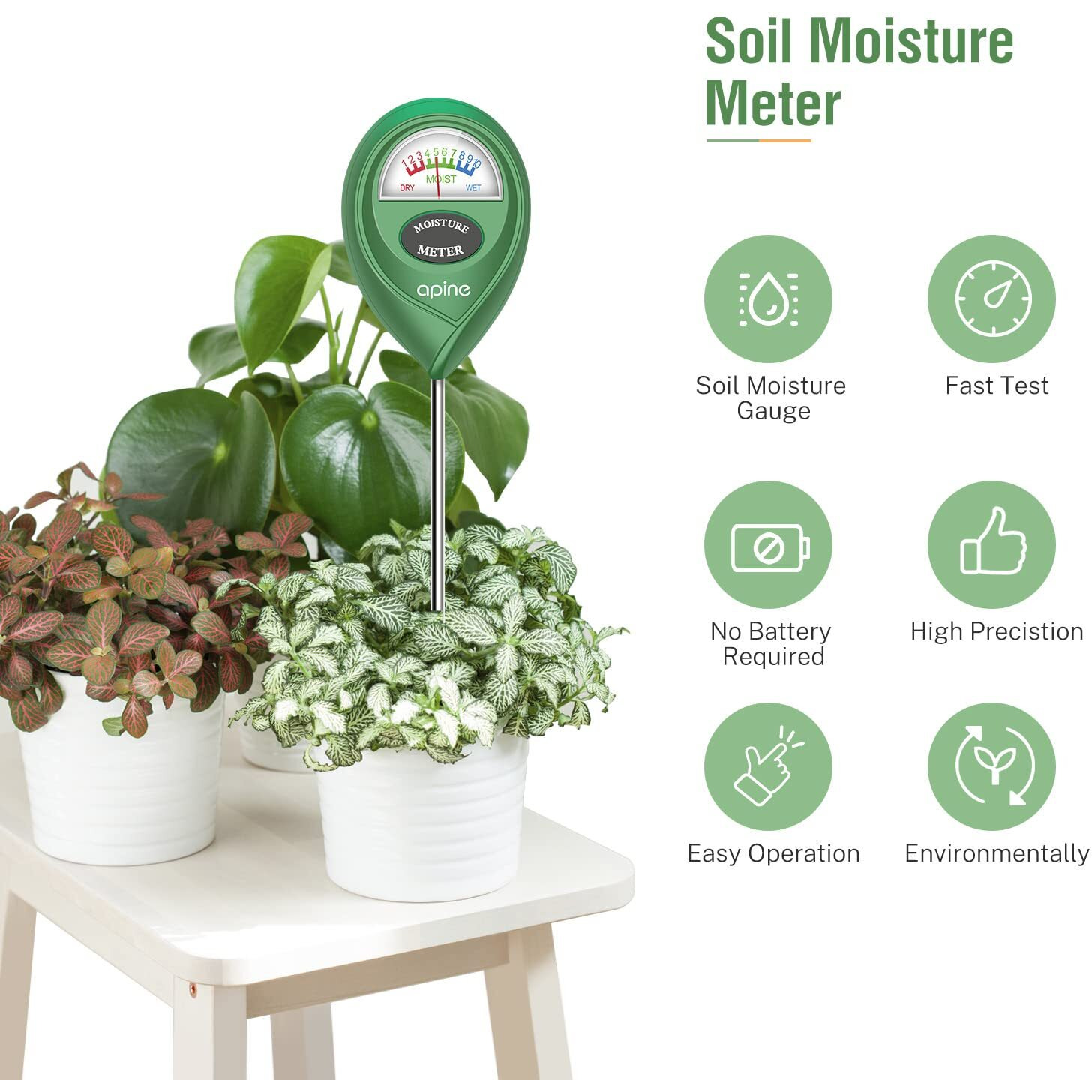 Apine Soil Moisture Meter, Plants Moisture Meter, Plant Water Meter For Indoor/Outdoor Plants Hydrometer For PlantsGreen
