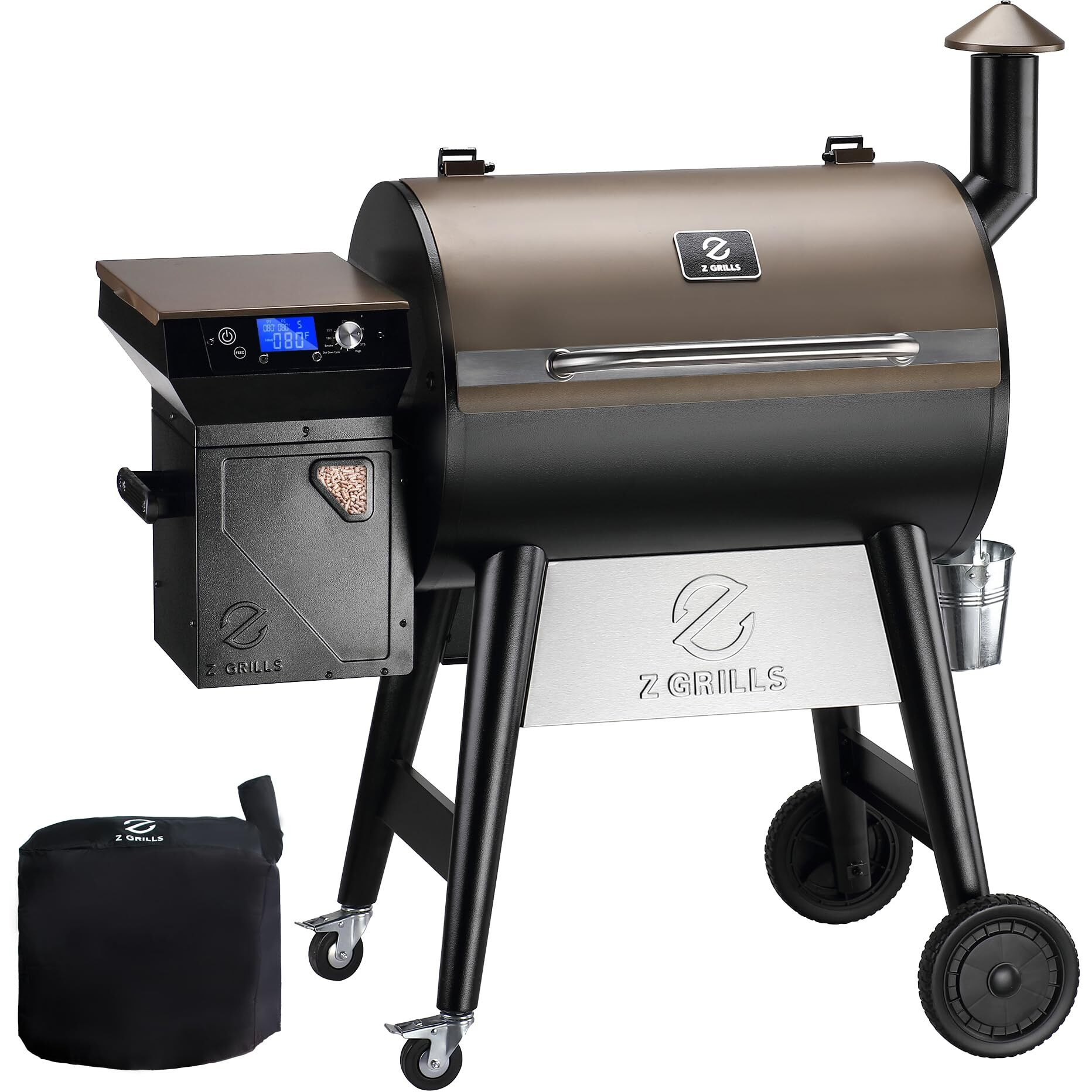 Z Grills Wood Pellet Grill Smoker With Pid 2.0 Controller, 700 Cooking Area, Meat Probes, Rain Cover For Outdoor Bbq, 7002C