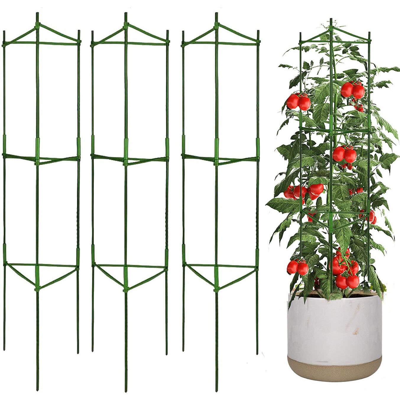 3Pack Tomato Cages Plant Cages 4Ft Multifunctional Tomato Support Garden Trellis Tomato Stakes Cucumber Tomato Trellis For Vertical Climbing Plants Vegetable Flowers