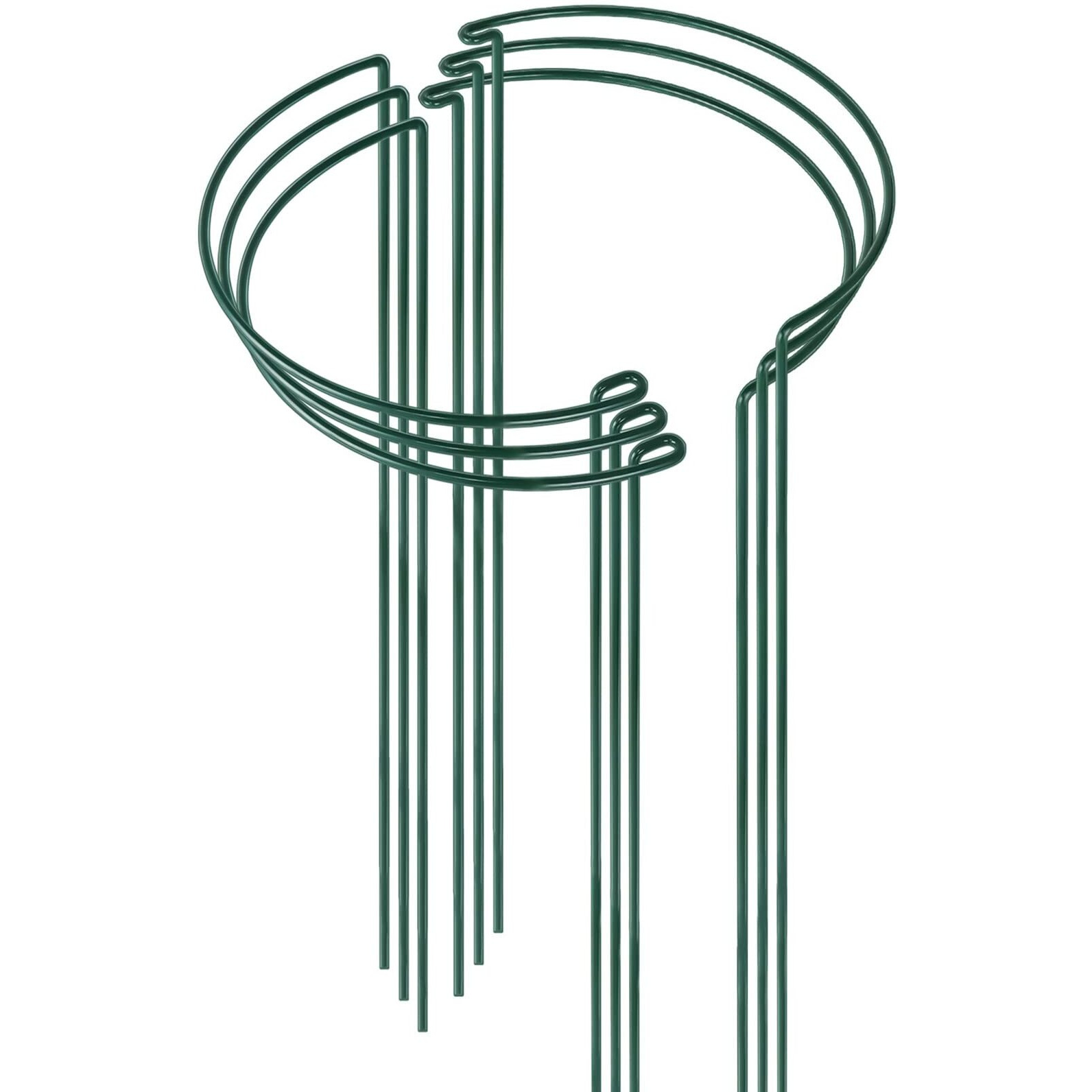 Higift 6 Pack Tall Plant Support Stakes,10"" Wide X 24"" High Metal Half Round Garden Plant Support Peony Cage And Support, Green Plant Support Ring Border For Tomato,Hydrangea,Flower Indoor Outdoor