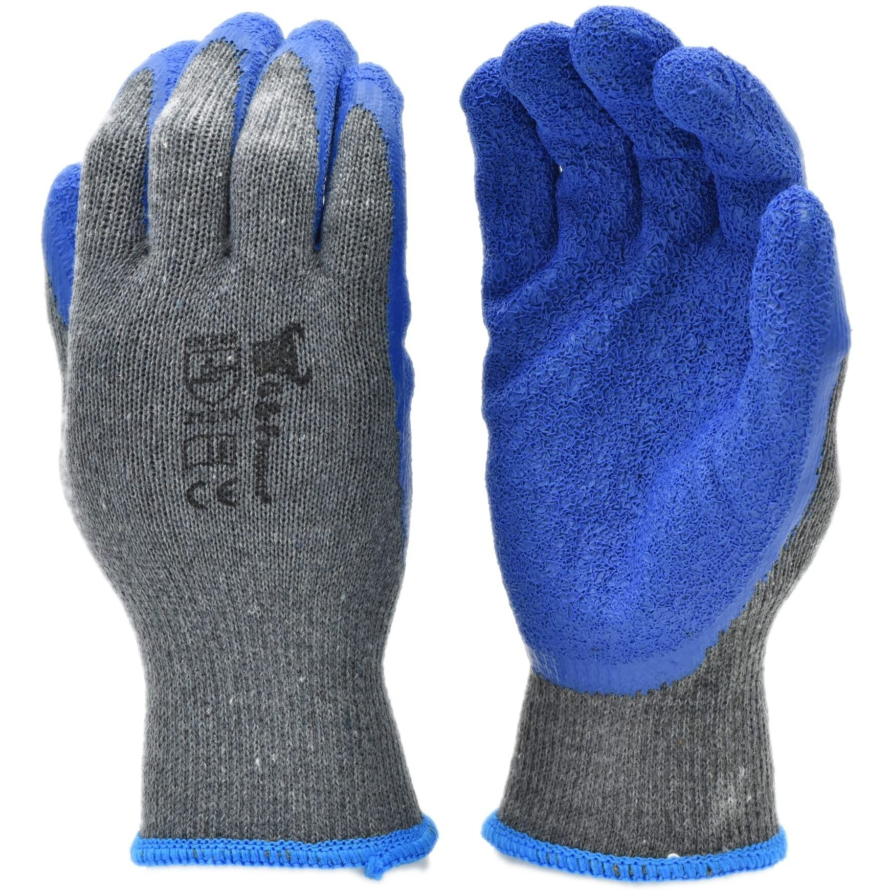 G & F Products - 3100L-Dz-Parent 12 Pairs Large Rubber Latex Double Coated Work Gloves For Construction, Gardening Gloves, Heavy Duty Cotton Blend Blue