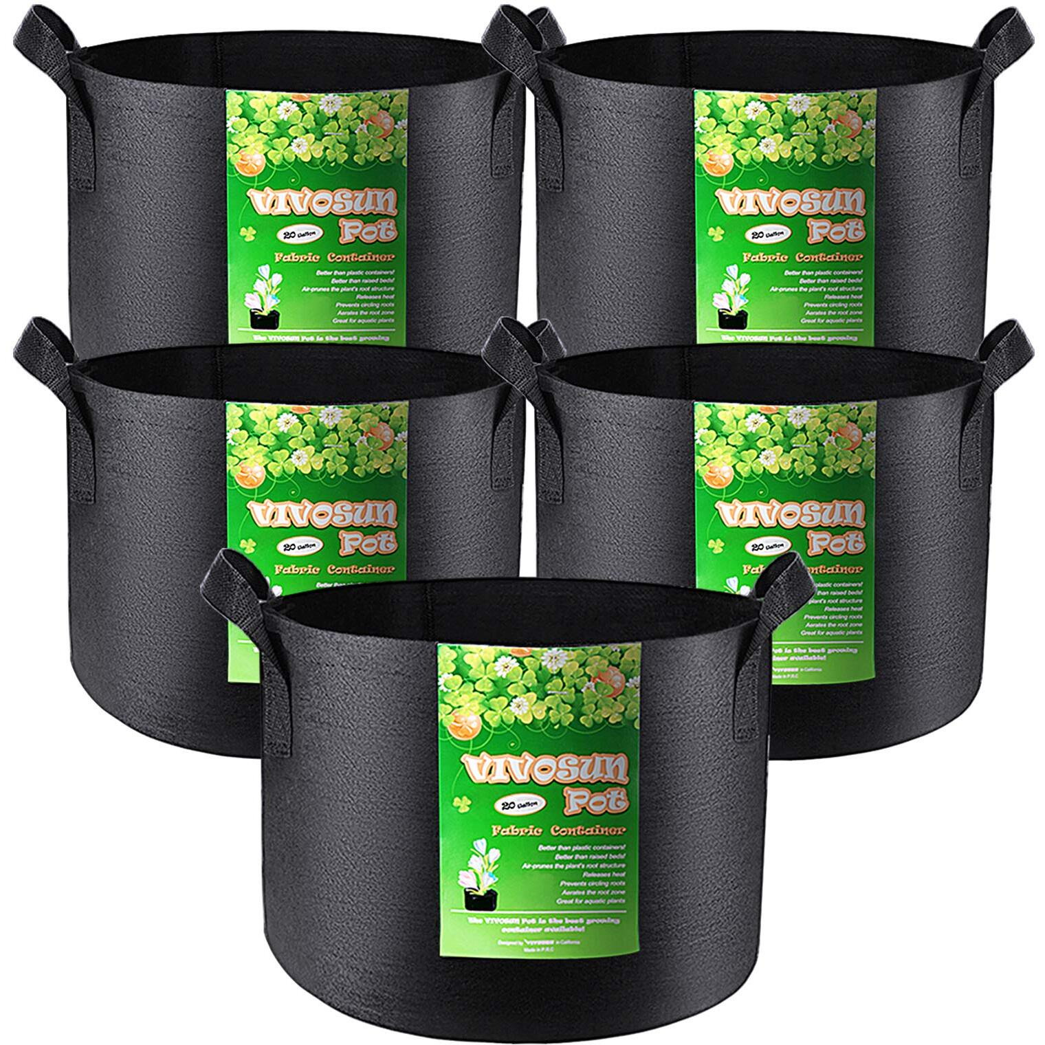 Vivosun 5-Pack 20 Gallon Plant Grow Bags, Heavy Duty Thickened Nonwoven Fabric Pots With Handles