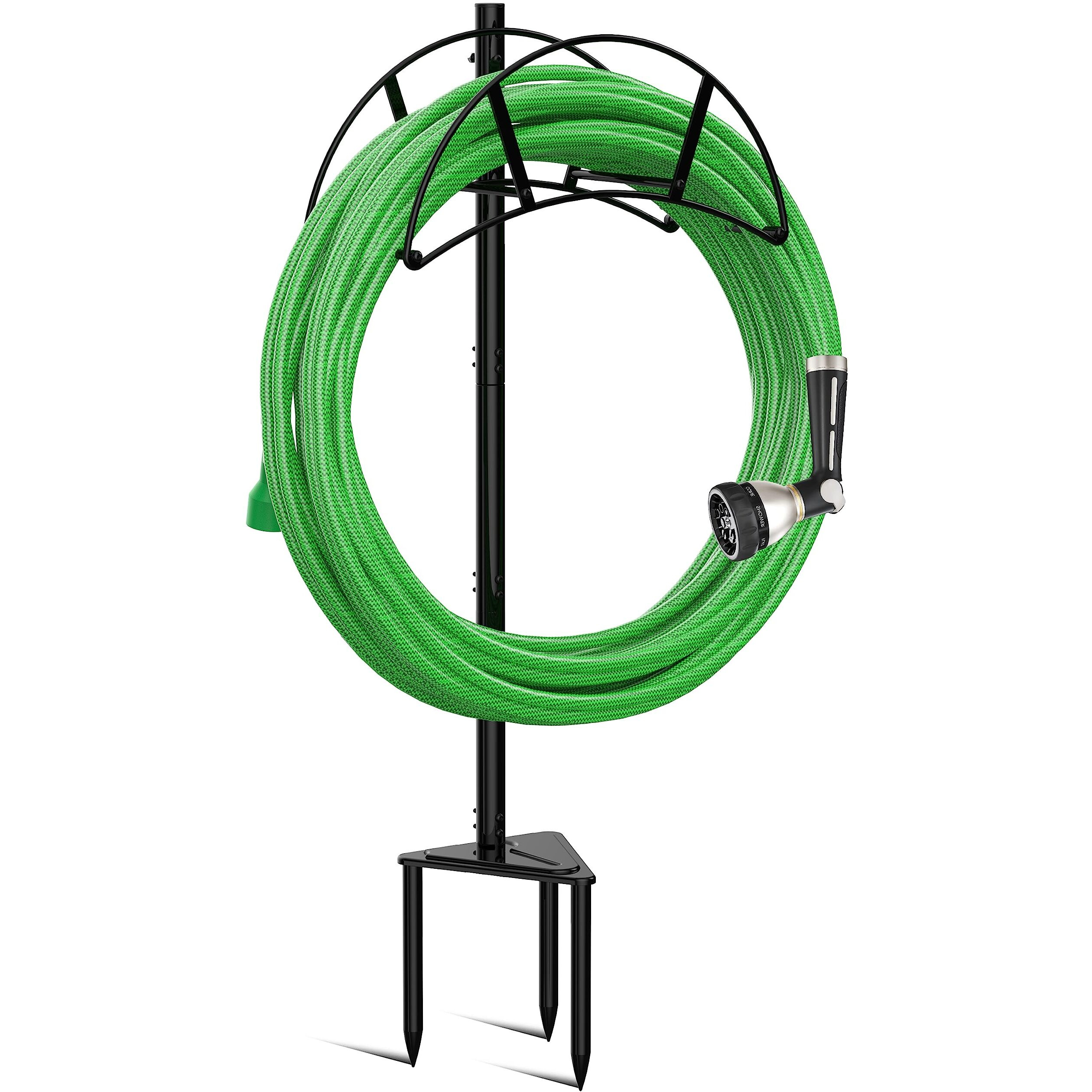 Meykwod Garden Hose Stand /Hanger Freestanding, Water Hose Holder Stake, In Ground Heavy Duty Hose Rack Organizer Outdoor For Outside Yard, Sturdy To Hold 150Ft Hose (Metal, Black)
