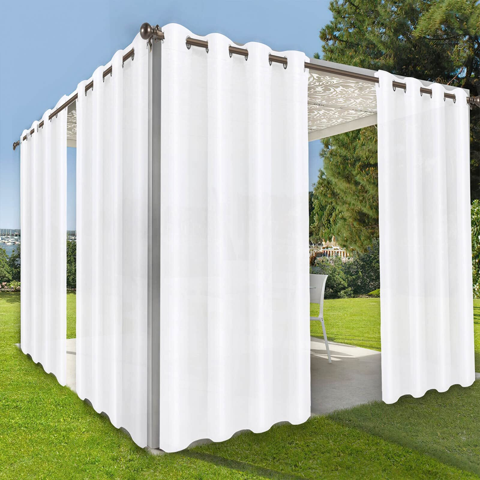 Outdoorlines Waterproof Indoor Outdoor Curtains For Patio-Privacy Sun Blocking Grommet Curtain Panel Weatherproof, Uv Resistant Curtains For Gazebo, Front Porch, Pergola White 52W X 84L Inch 1 Panel