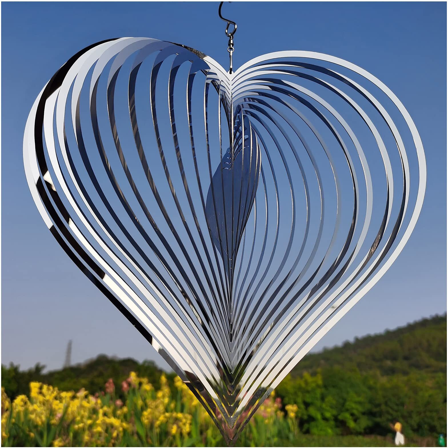 Djuan Wind Spinner Outdoor Metal Decorations,Silver Heart Wind Spinners For Yard And Garden,Stainless Steel Wind Chimes For Outside Decor,Birthday Gifts For Mom,Mother's Day,Aunt Gifts