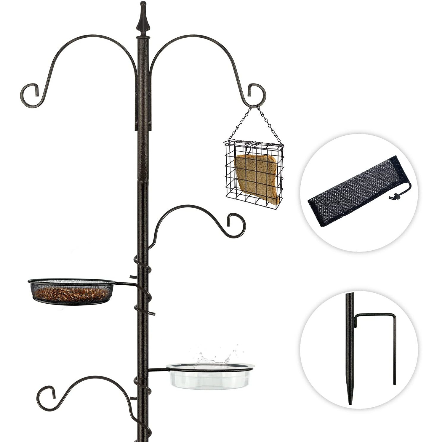 Premium Bird Feeding Station Kit - Multi Feeder Hanging Set With Suet Cage, Bird Bath & Finch Sock Attractors