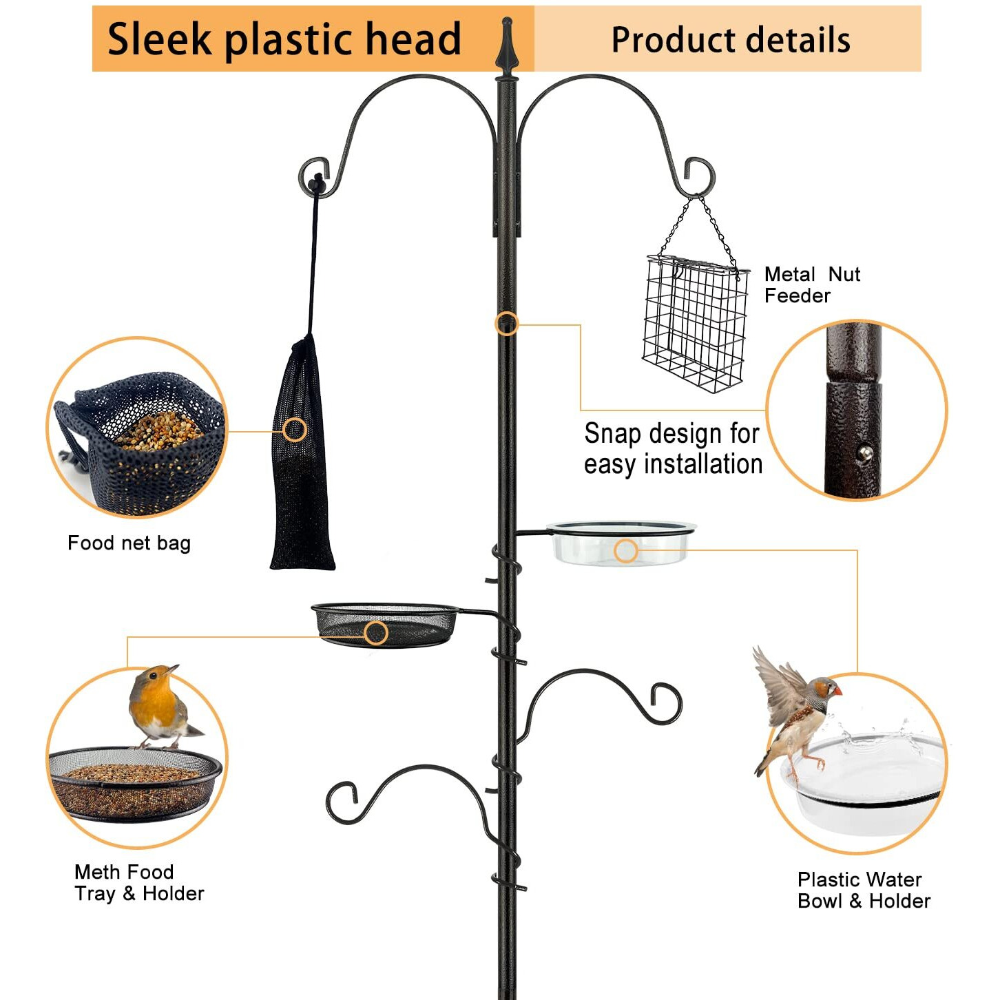 Premium Bird Feeding Station Kit - Multi Feeder Hanging Set With Suet Cage, Bird Bath & Finch Sock Attractors
