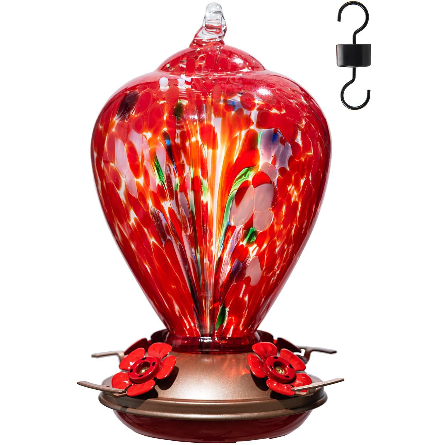 Laelvish Garden Gifts For Mom Mothers Day Hummingbird Feeder, 34Oz Hand Blown Glass Hummingbird Feeders For Outdoors Hanging, Porch Backyard Decor Gifts For Women (Floral Balloon)