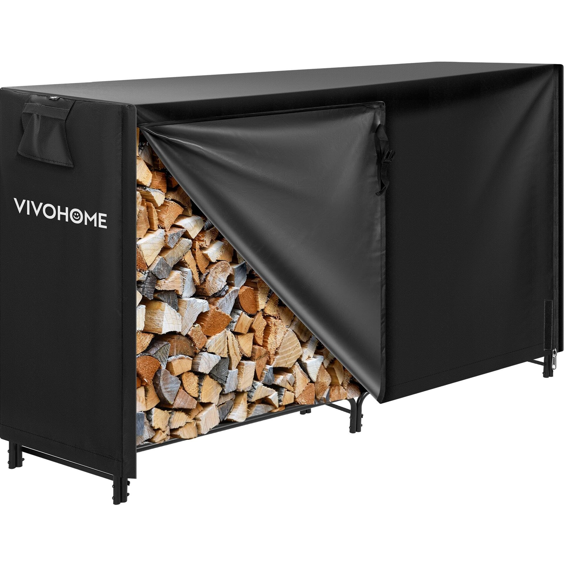 Vivohome 6Ft Heavy Duty Indoor Outdoor Firewood Storage Log Rack With Cover Combo Set Black