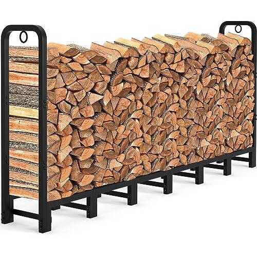 Amagabeli Garden & Home 8Ft Outdoor Fire Rack, Fireplace Heavy Duty Firewood Pile Storage Racks For Patio Deck Metal Log Holder Stand Tubular Steel Wood Stacker Outside Tools Accessories Black