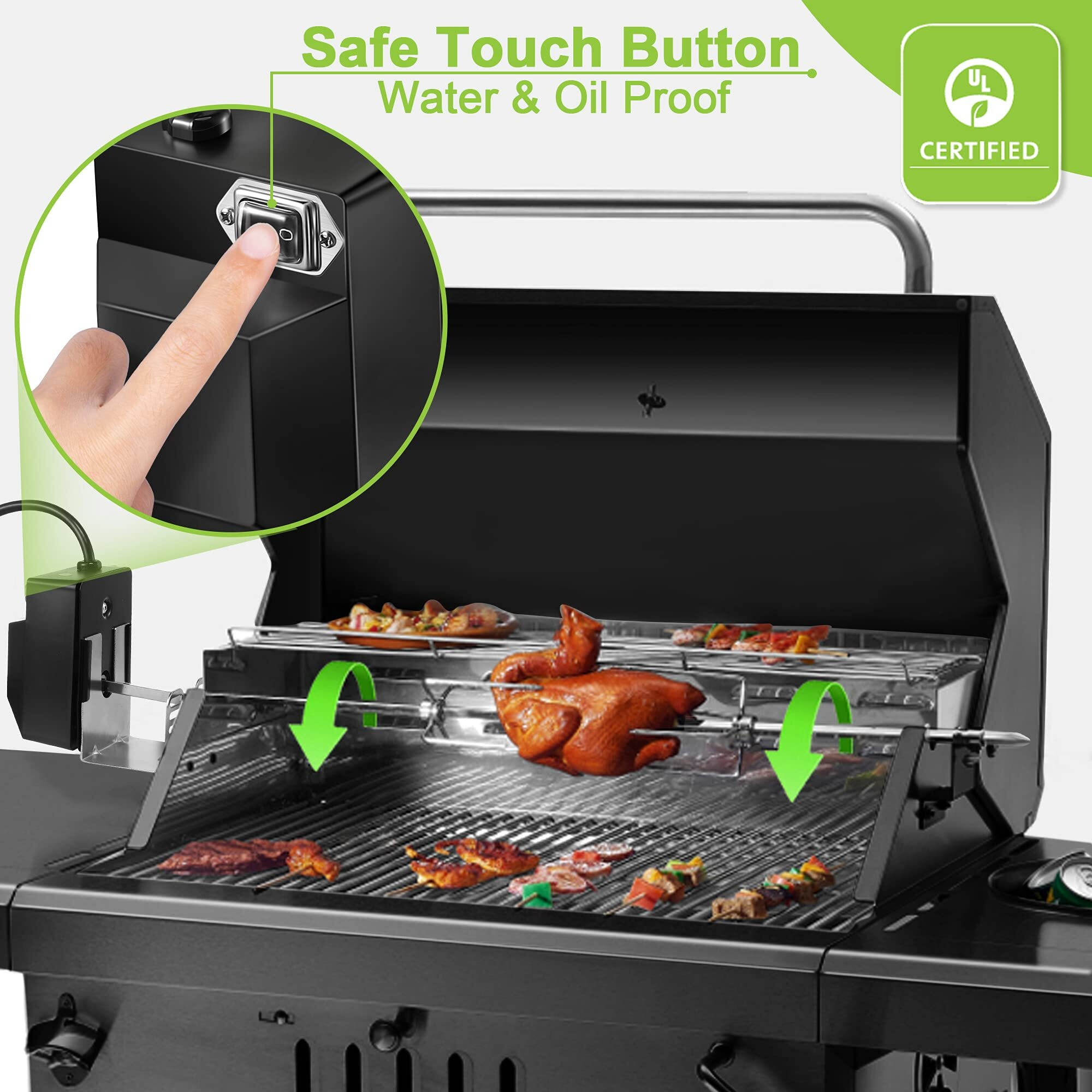 Dreyoo Rotisserie Grill Kit, Ul Certificated Universal Grill Rotisseries With 120V 4W Motor, 28