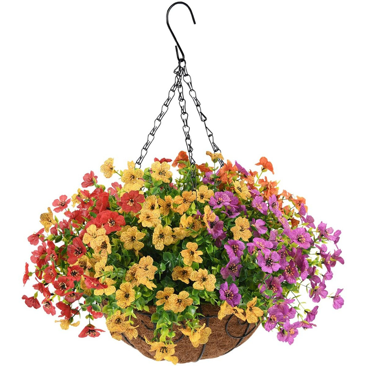Zfprocess Artificial Silk Flowers In Hanging Basket Outdoor Indoor Patio Lawn Garden Decor,Hanging Daisy Basket With 12Inch Coconut Lining Chain Palm Flowerpot(Multicolor)