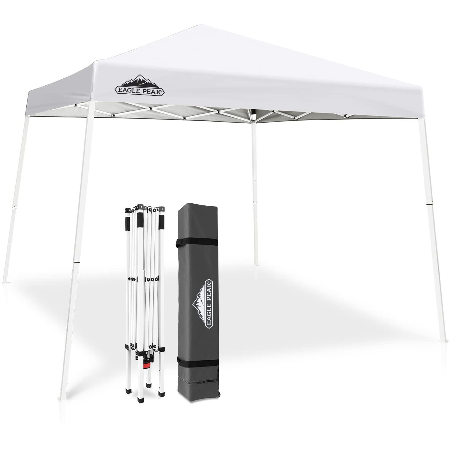 Eagle Peak 10X10 Slant Leg Pop-Up Canopy Tent Easy One Person Setup Instant Outdoor Beach Canopy Folding Portable Sports Shelter 10X10 Base 8X8 Top (White)