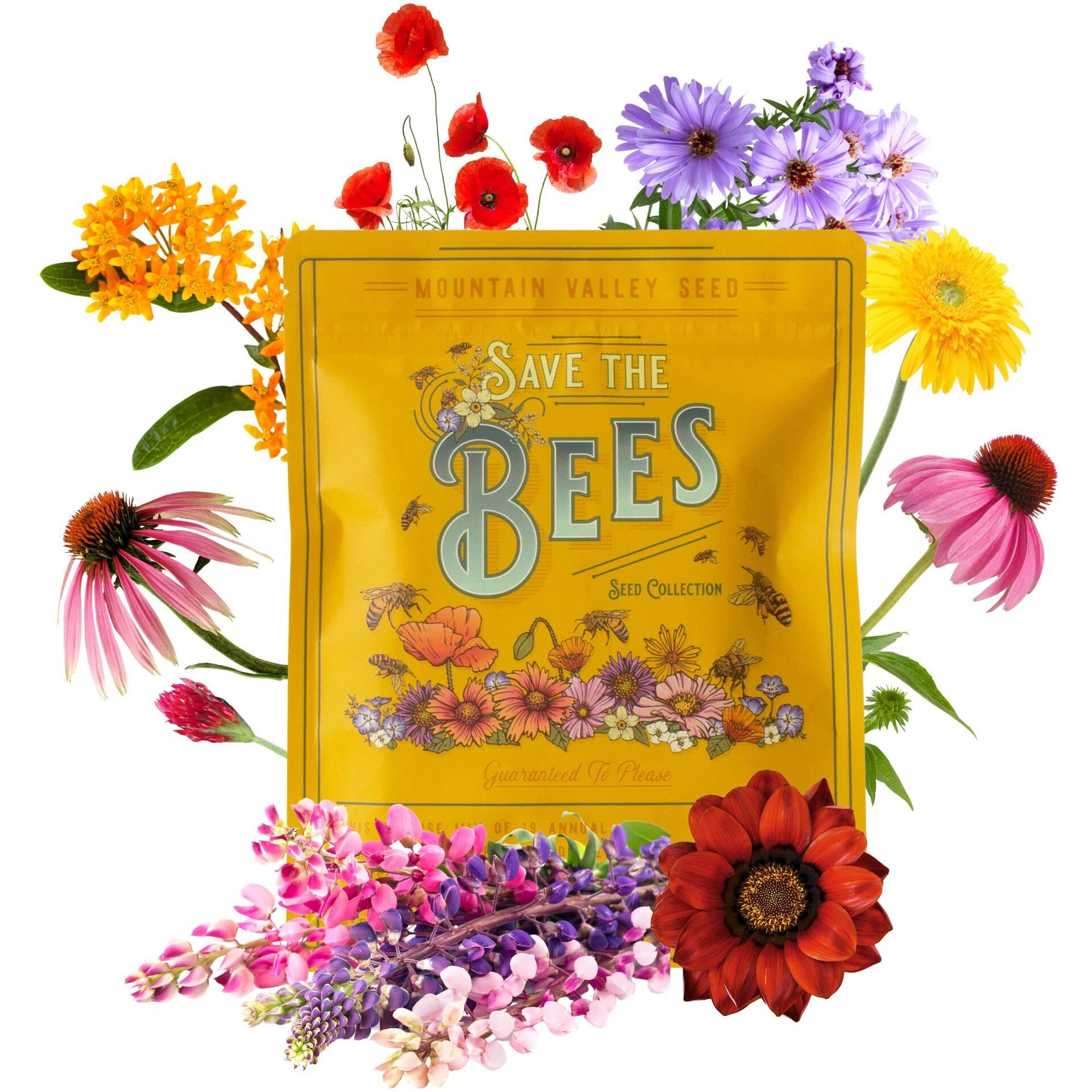 Package Of 80,000 Wildflower Seeds - Save The Bees Wild Flower Seeds Collection - 19 Varieties Of Pure Non-Gmo Flower Seeds For Planting Including Milkweed, Poppy, And Lupine