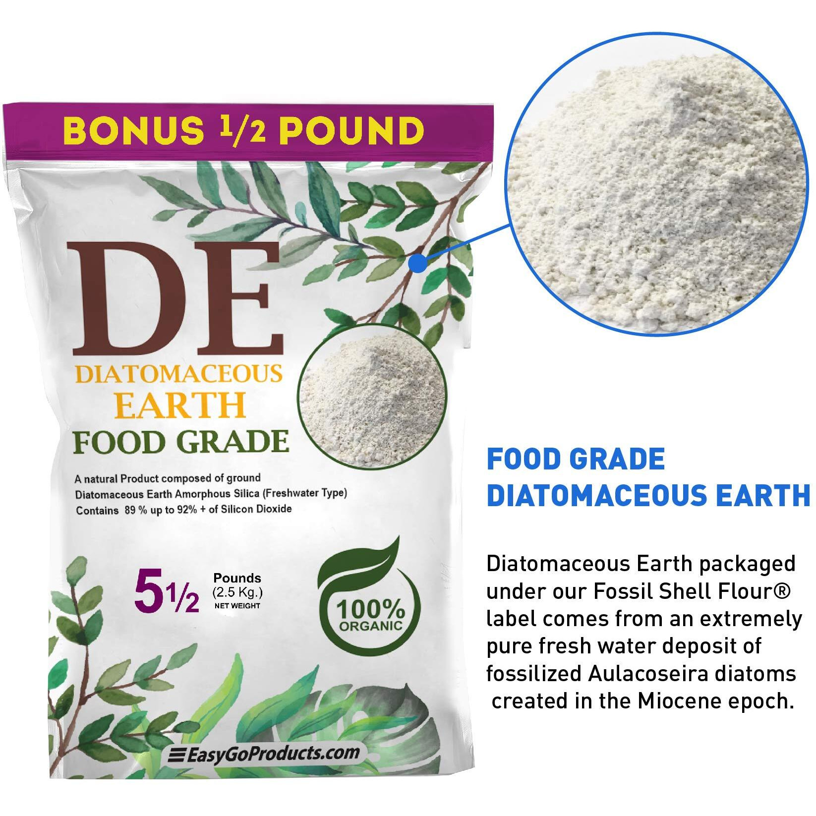 Easygoproducts Diatomaceous Earth - 100% Natural Food Grade - De Fresh Water - 5.5 Pounds, (Model Egp-De-05)