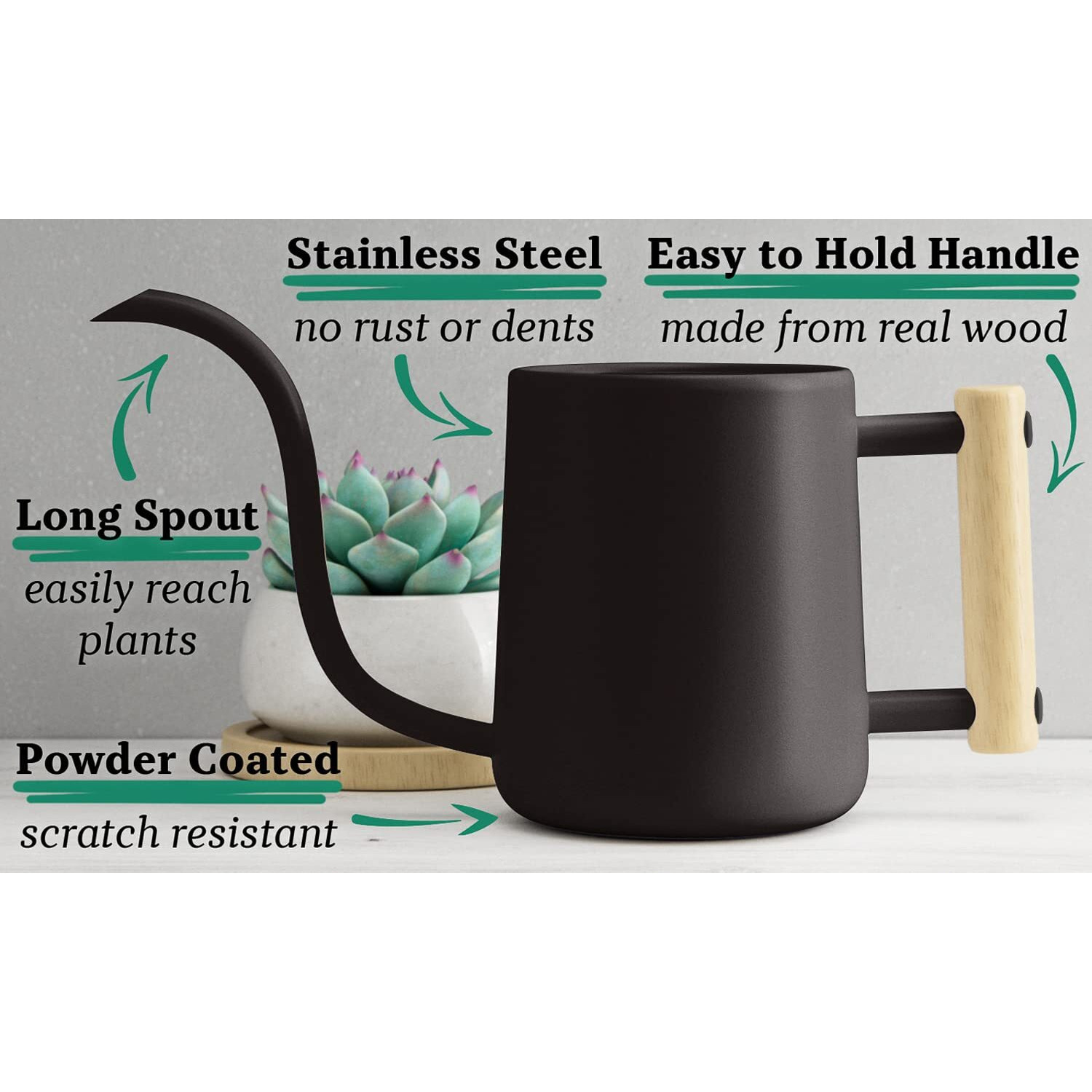 Indoor Watering Can With Long Spout - 35Oz Black Watering Can For Indoor Plants - Cute Watering Can Indoor - Small Watering Can For Indoor Plants - Indoor Plant Watering Can - Houseplant Watering Can