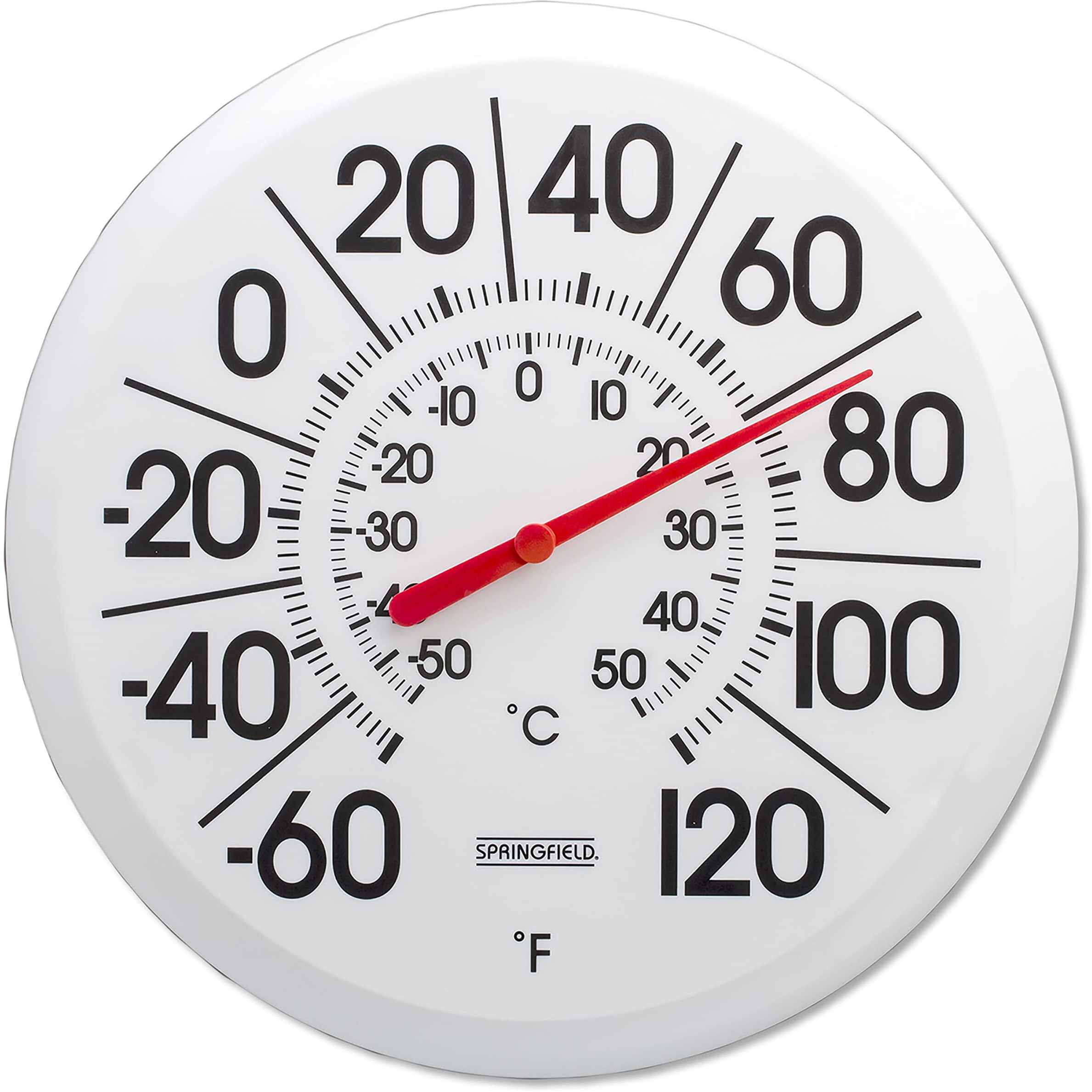 Springfield Big And Bold Thermometer With Mounting Bracket, Indoor Outdoor Thermometer With Large Numbers For Patio, Pool, And Indoor Areas (13.25-Inch)