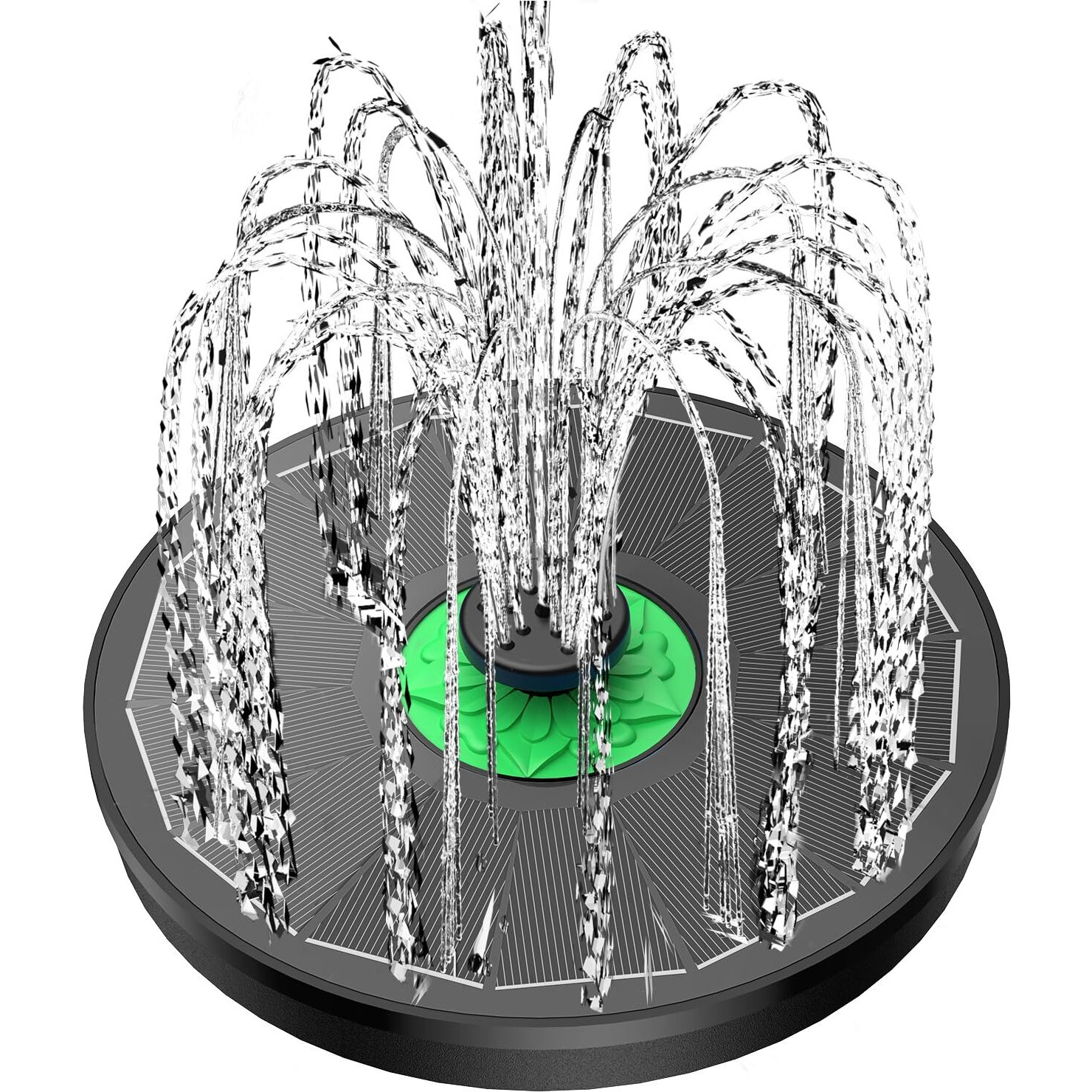 Yzert Solar Fountain Full Glass Black Panel No Battery, 3.5W Bird Bath Fountains Solar Power With 4 Fixed Rods & 8 Nozzles, 2023 Solar Fountain Pump For Bird Bath, Pool, Garden, Outdoor, Pond