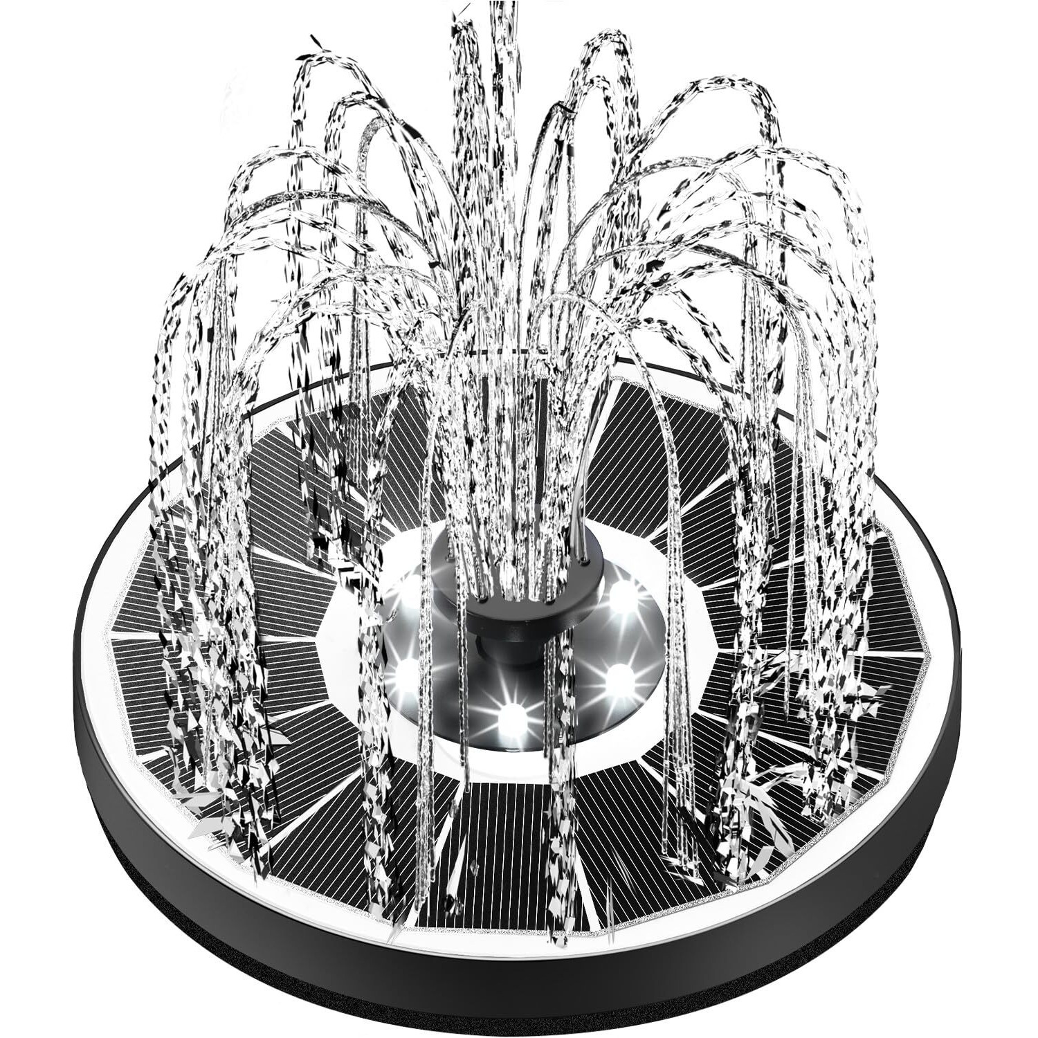 Yzert 3.5W Solar Fountain With Lights Full Glass Panel, Solar Bird Bath Fountains With 8 Nozzles & 4 Fixed Rods, Floating Solar Water Fountain For Garden,Pond, Pool, Outdoor(White)