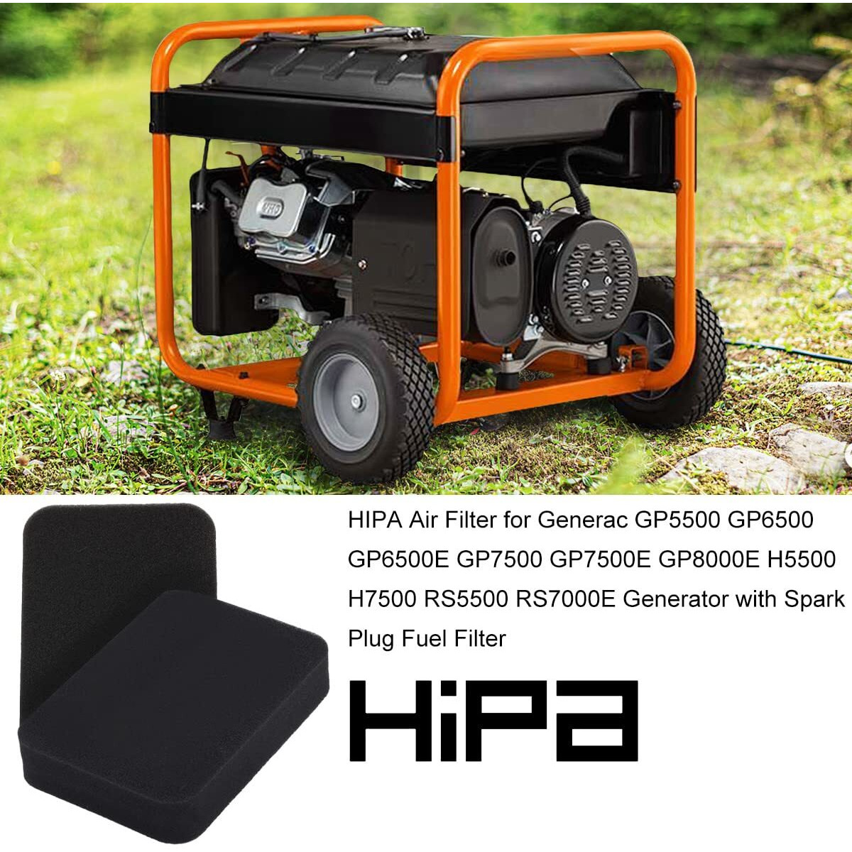 Hipa Air Filter For Generac Gp5500 Gp6500 Gp6500E Gp7500 Gp7500E Gp8000E H5500 H7500 Rs5500 Rs7000E Generator For Honda Gx240 Gx270 Gx340 Gx390 Engine With Spark Plug Fuel Filter Replace 17211-899-000