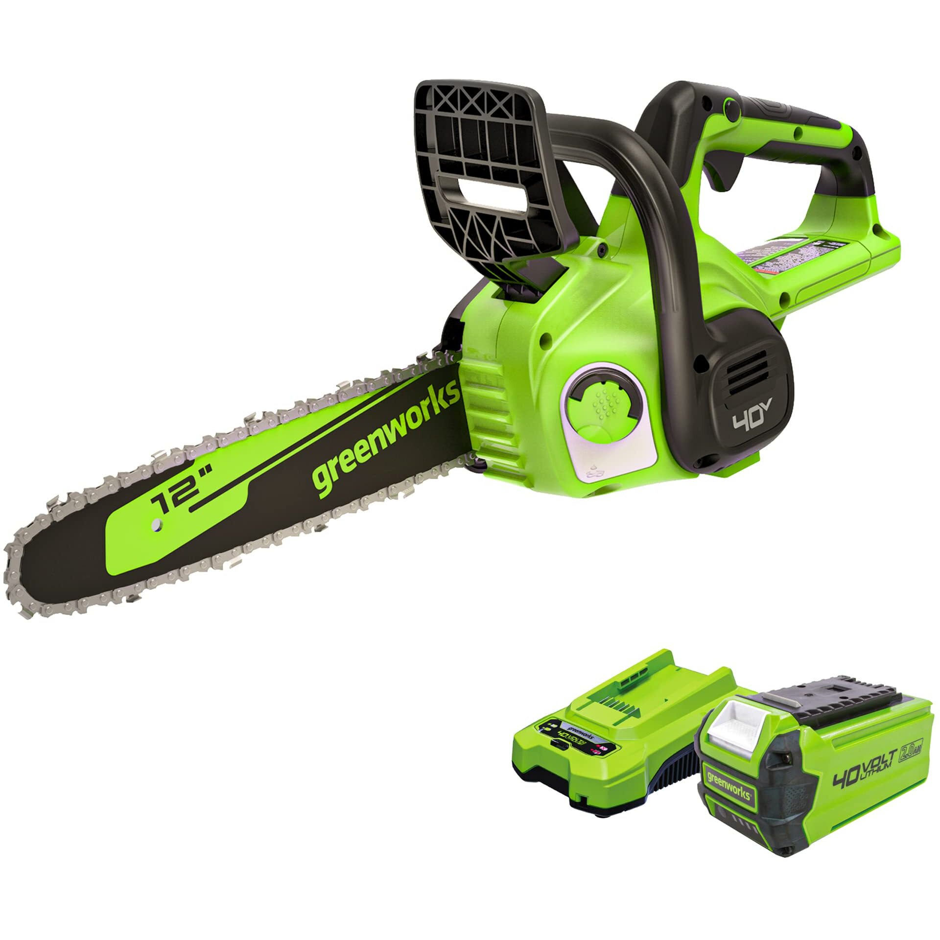 Greenworks 40V 12"" Chainsaw, 2.0Ah Battery And Charger Included (Gen 2)
