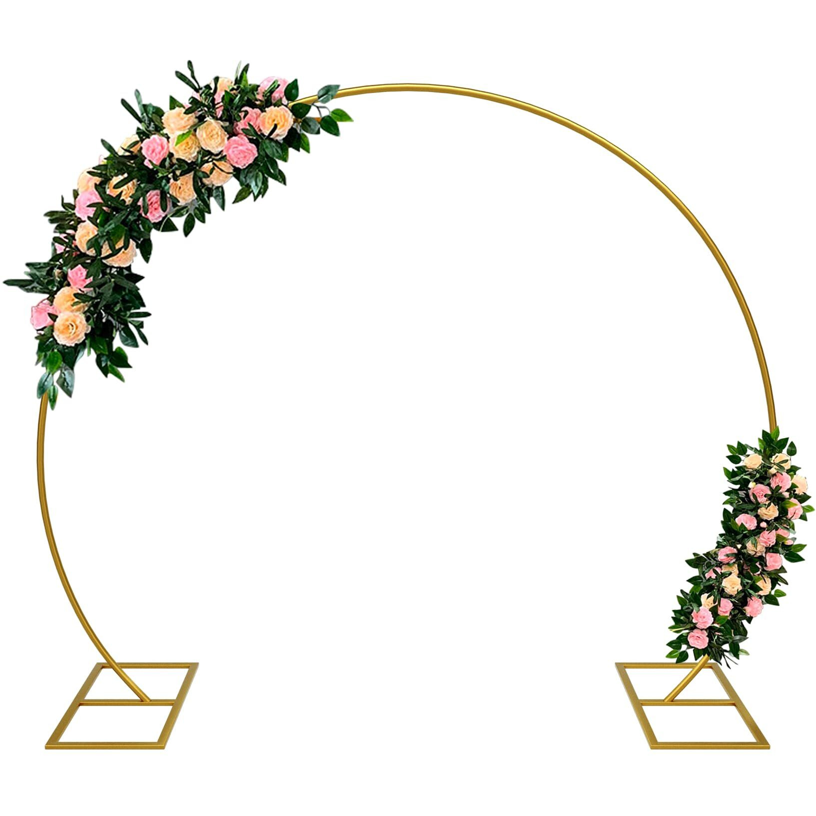 Kusamue Balloon Arch Stand Kit, 8.2Ft (2.5M) Metal Round Backdrop Stand Frame Set Half Circle Gold Balloon Arch For Birthday Party Baby Shower Wedding Graduation Decoration (Golden)