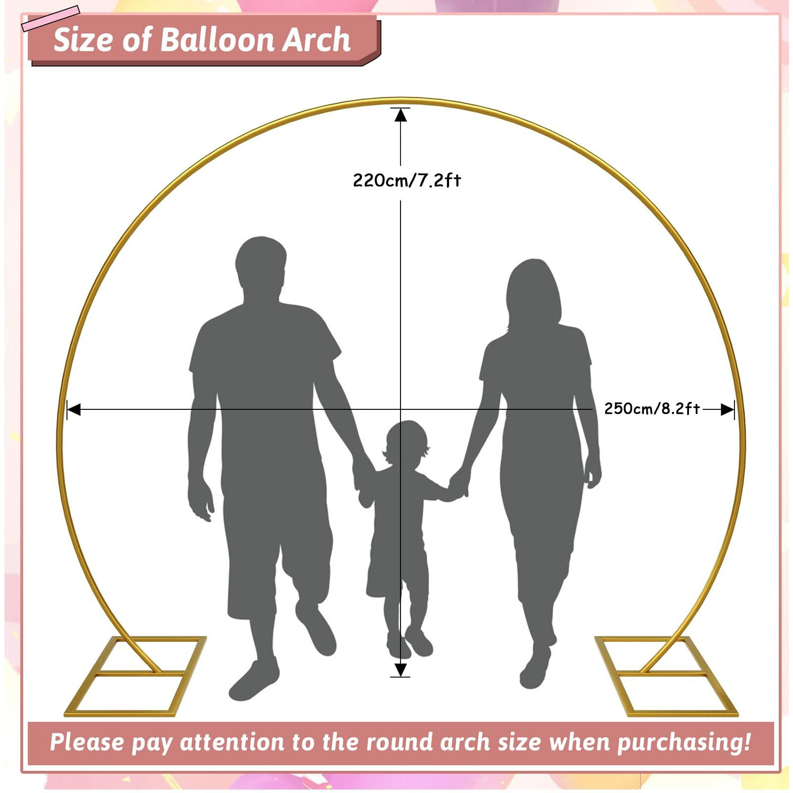Kusamue Balloon Arch Stand Kit, 8.2Ft (2.5M) Metal Round Backdrop Stand Frame Set Half Circle Gold Balloon Arch For Birthday Party Baby Shower Wedding Graduation Decoration (Golden)