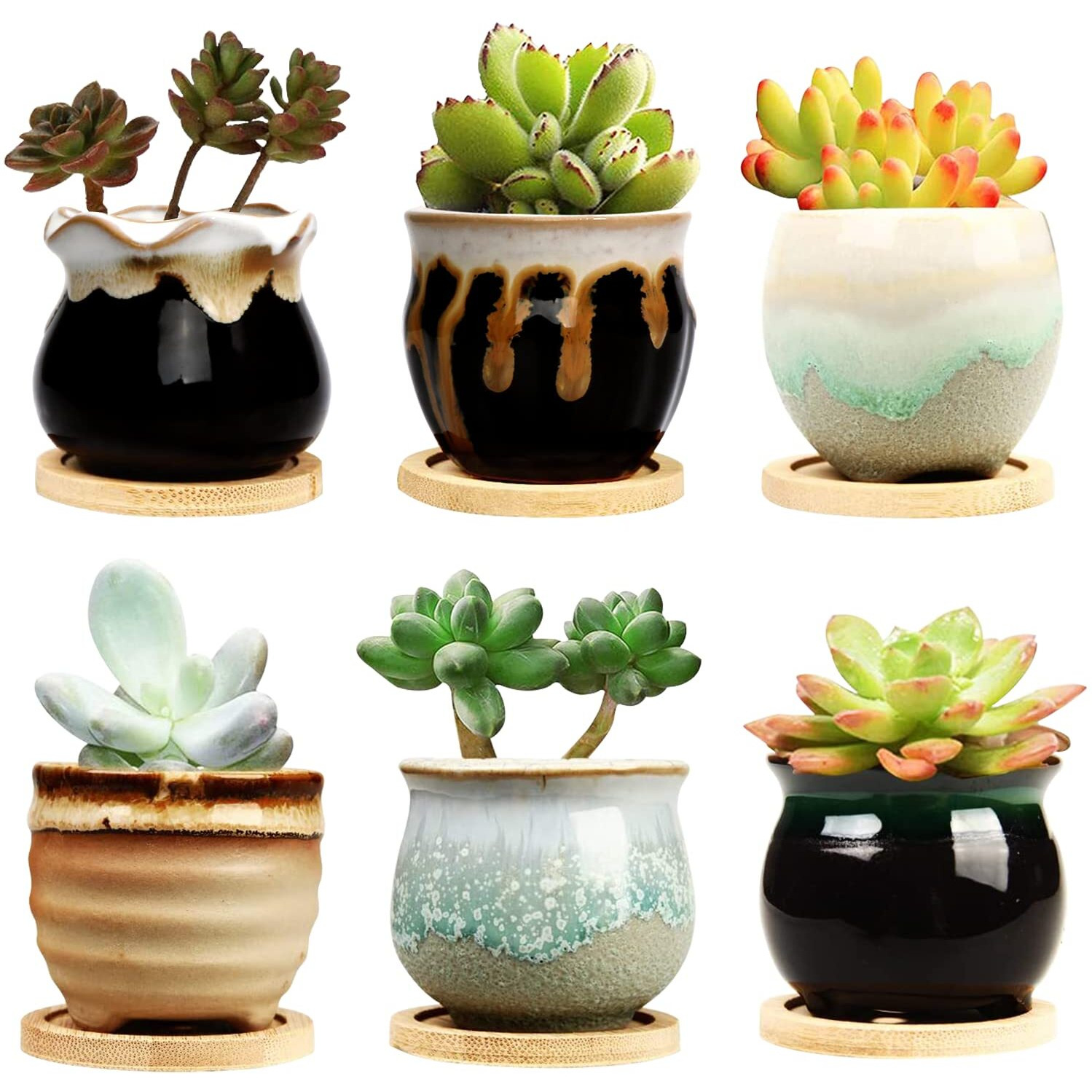 Brajttt 2.5 Inch Succulent Pot With Drainage,Planting/ Flower Pots,Small Planter For Mini Plant Ceramic Flowing Glaze Base Serial Set With Holes