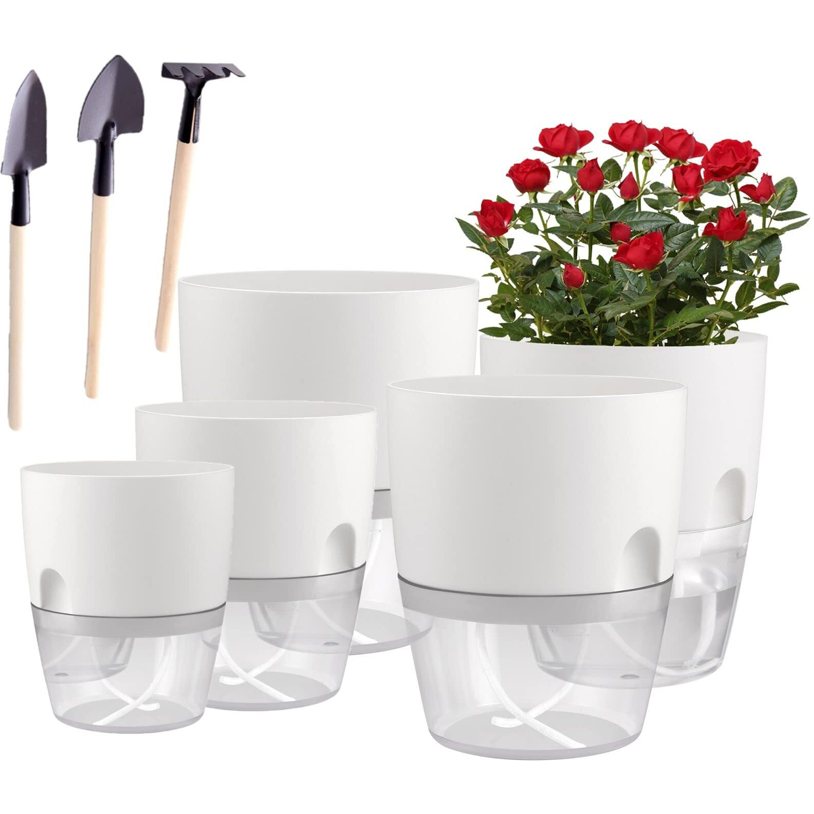 Jfmamj Plant And Flower Pot Set, 5 Pack 6/4.1/3.2 Inch Self Watering Pots For Indoor Plants Wicking Pots, Modern Decorative Planter Pot For House Plants, Aloe, Herbs, African Violets, Succulents