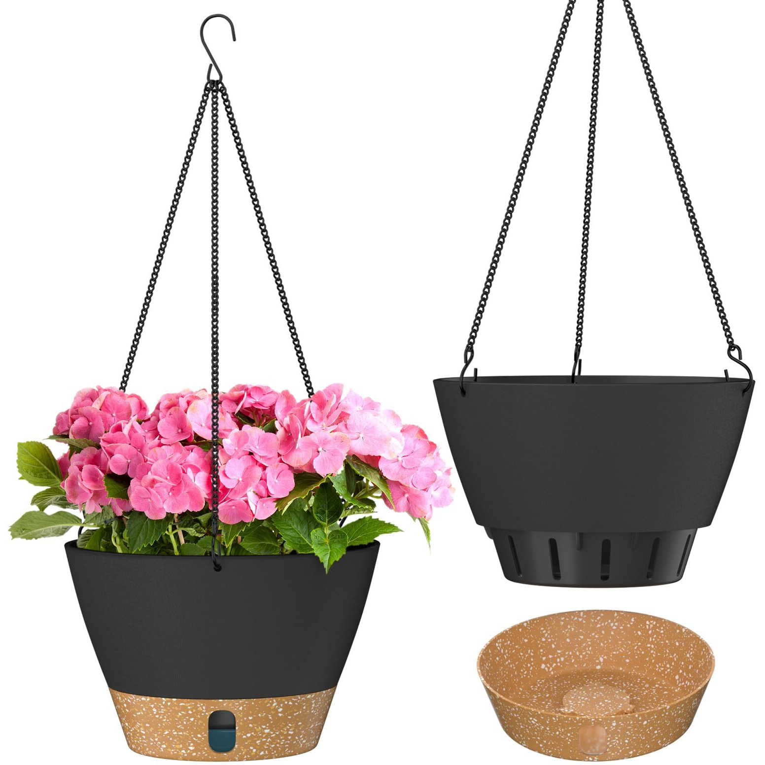 Zmtech 2 Pack 10 Inch Hanging Planters With Visible Water Level Tray Self Watering Plant Pot With Drainage Holes And Removable Saucer Plastic Flower Pot For Indoor Outdoor Plants (Gray)