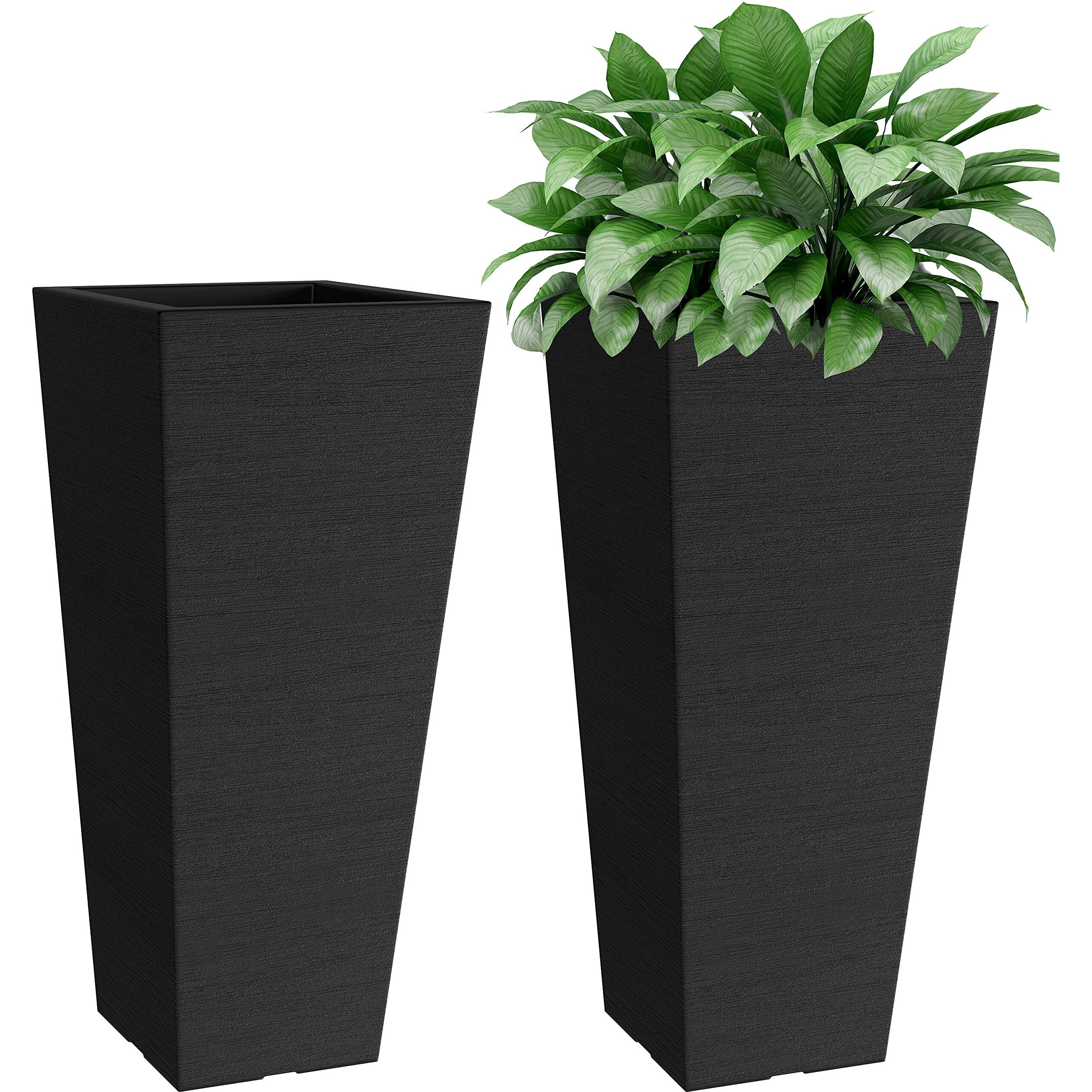 Verel Set Of 2 Tall Outdoor Planters - 24 Inch Large Outdoor Planter With Small Planting Pots - Indoor And Outdoor Rectangular Flower Pots For Front Door, Porch, Patio And Deck (Black)