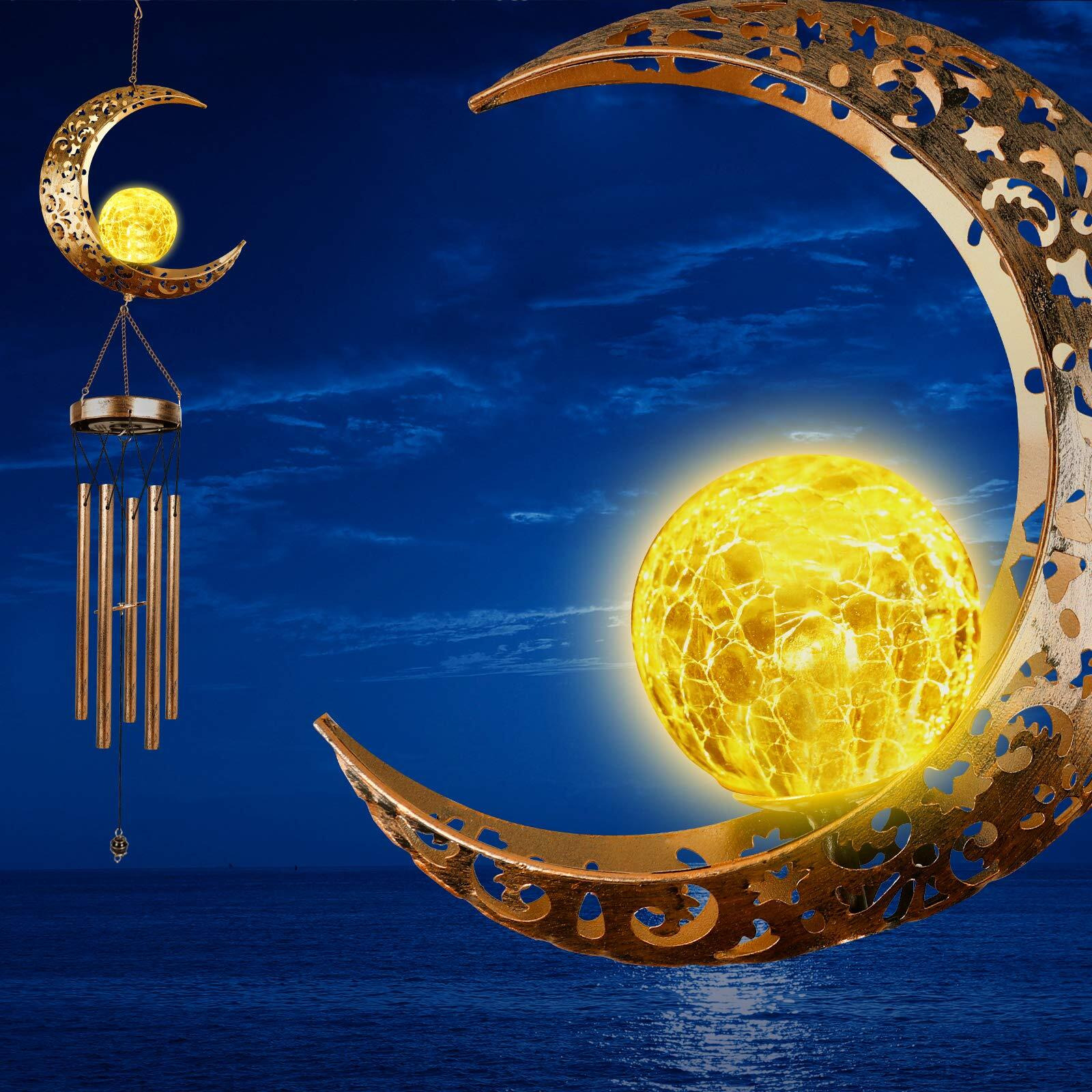 Desgully Wind Chimes,Moon Crackle Glass Ball Solar Wind Chimes With Amazing Deep Tone Outside Garden Decor For Spiritual Gifts, Unique Hanging Decor For Mom Women Grandma(41"" Heavy-Duty Metal Chimes)
