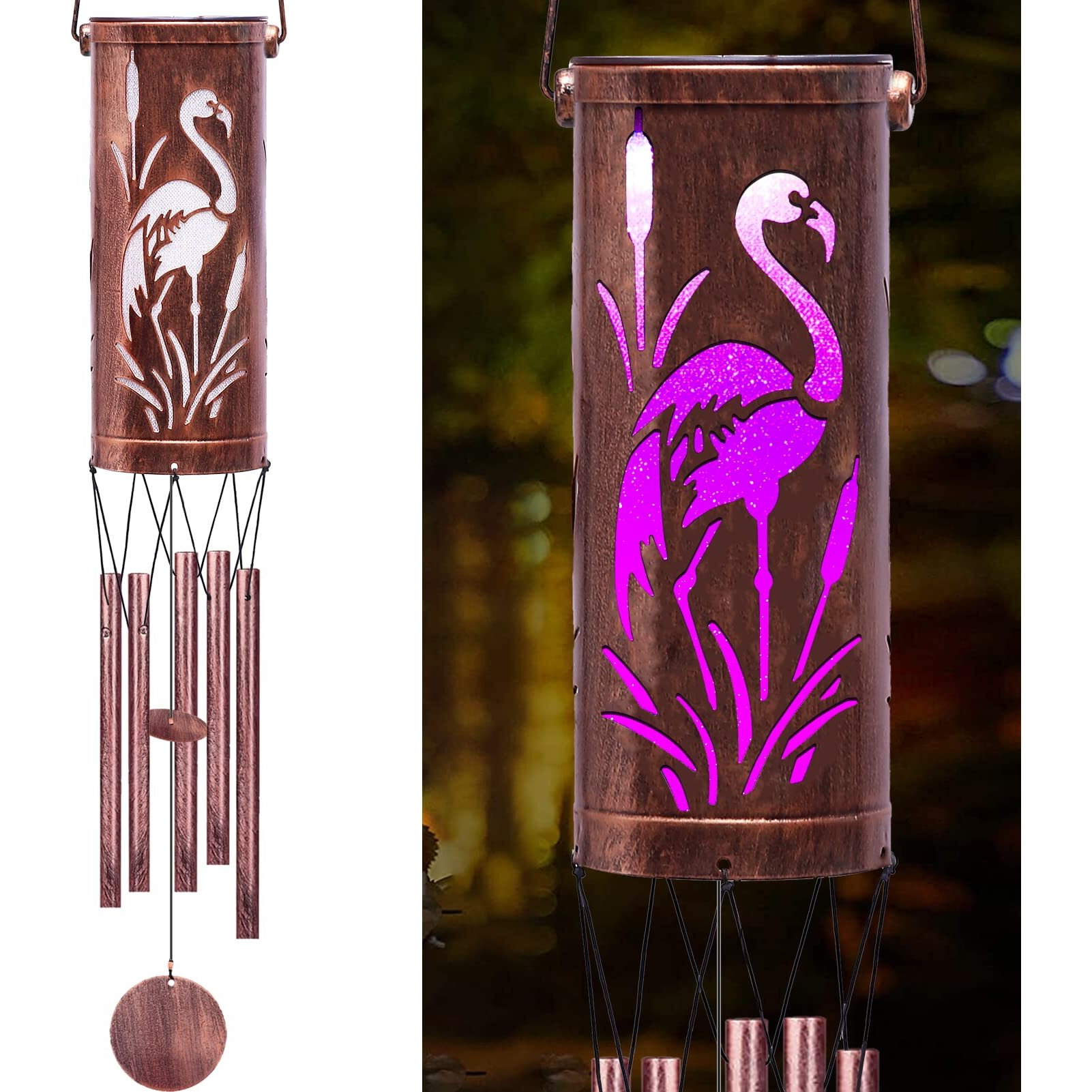 Fsvgyy Wind Chimes, Solar Wind Chimes Hanging Lights Outdoor Metal Wind Chimes Memorial Wind Chime For Garden/Patio Decor Gifts For Women, Gifts For Grandma, Gifts For Mom (30"" Metal Chimes/Flamingo)