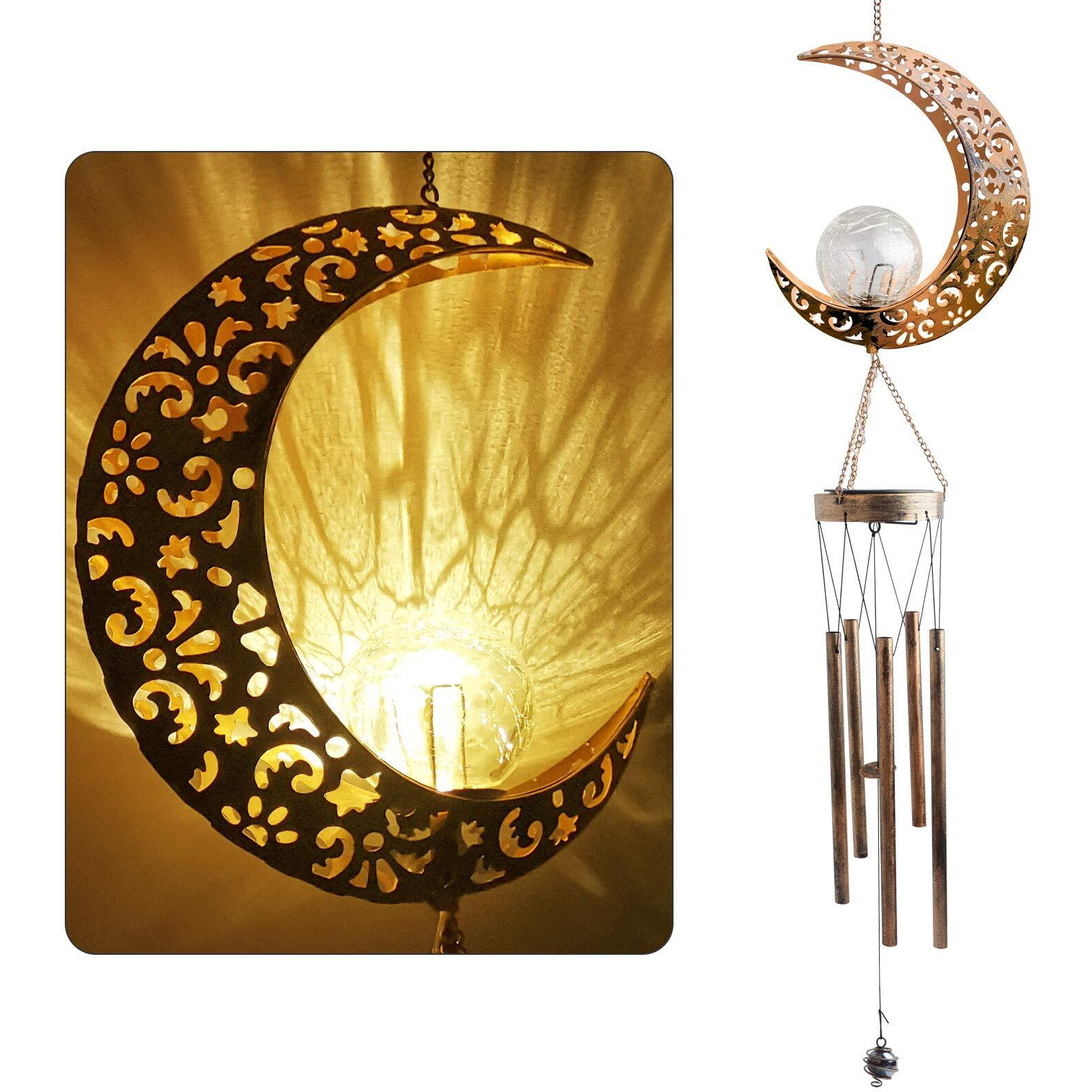 Moon Wind Chimes, Solar Wind Chimes Outdoor, Mothers Gifts, Gifts For Mom, Gifts For Women, Gifts For Grandma, Garden Courty Ard Lawn Decor, Thanksgiving Gifts, Moon Decor
