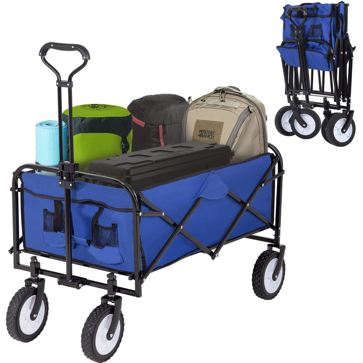 Collapsible Folding Wagon Garden Cart Beach Wagon Grocery Wagon All-Terrain Wheels Garden Grocery Wagon (Black)