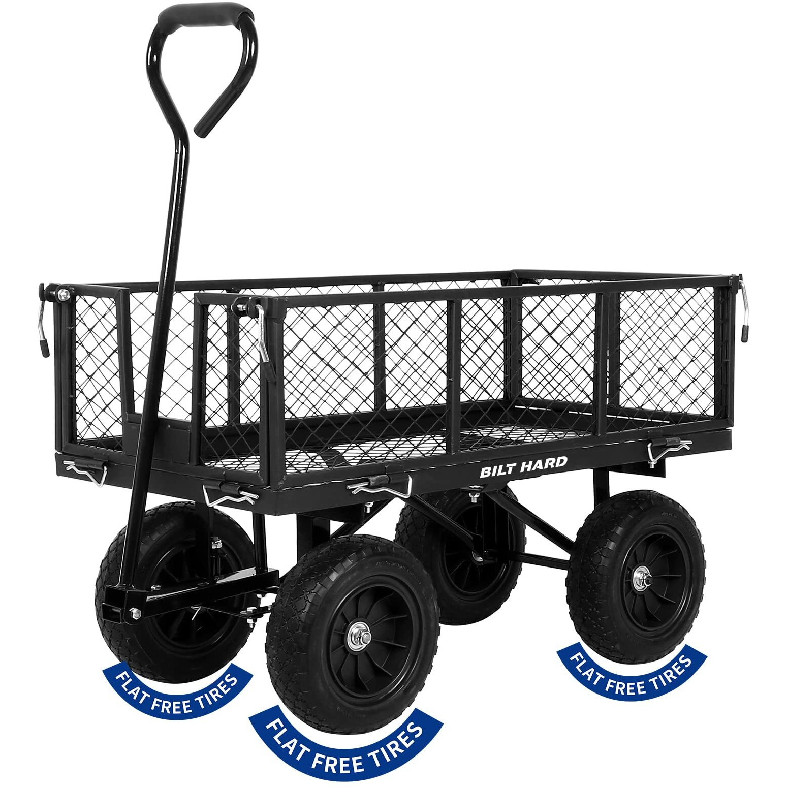 Bilt Hard 400 Lbs 10"" Flat Free Tires Steel Garden Cart With 180    Rotating Handle And Removable Sides, 4 Cu.Ft Capacity Utility Heavy Duty Garden Carts And Wagons