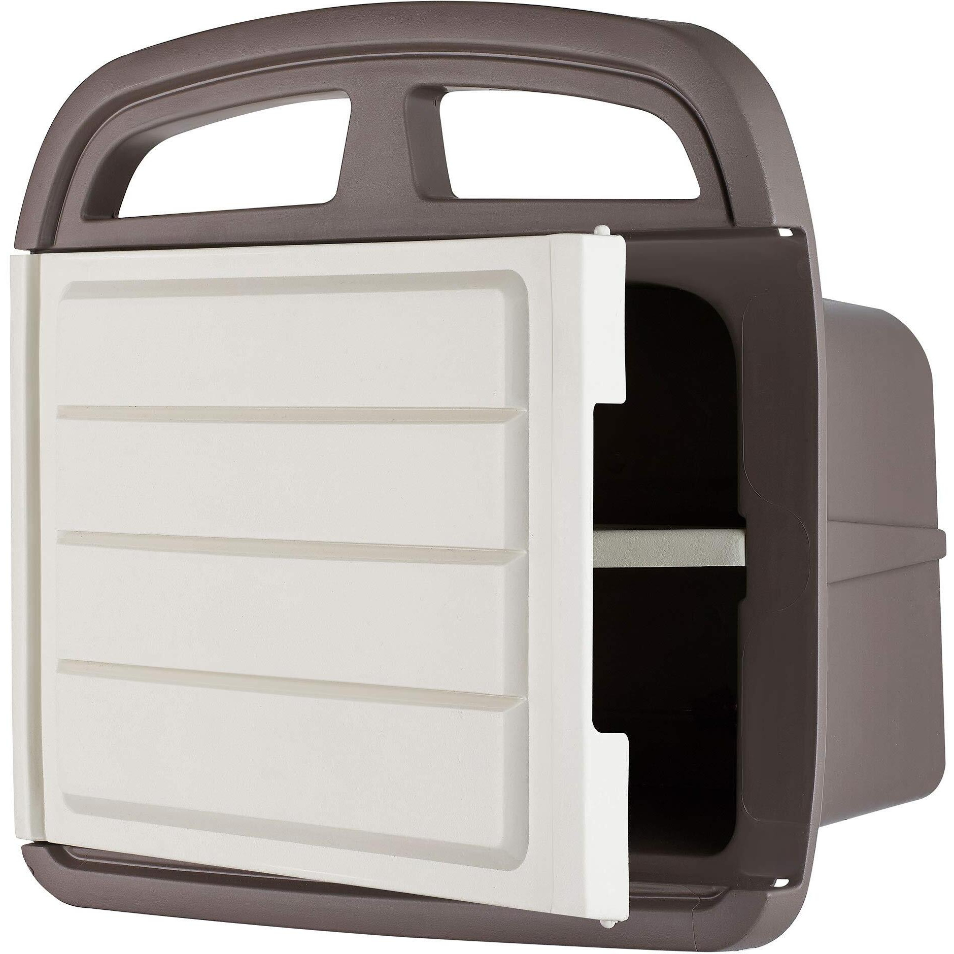 Df Omer Plastic Garden Water Hose Holder With Storage Compartment Fits 150 Ft. Hose - 10X7X5 In. Weatherproof Wall Mount Hose Rack Hanger For Outside With 2 Shelves For Garden Equipment