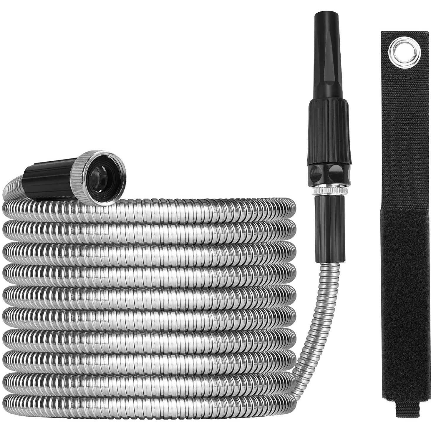 Metal Garden Hose 50Ft With Super Tough And Soft Water Hose, Household Stainless Steel Hose, Durable Metal Garden Hose With Adjustable Nozzle, No Kinks And Tangles, Easy To Store With Storage Strap